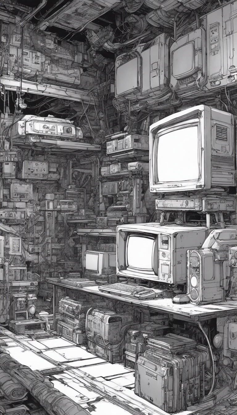 現代的な黒いサイバーパンク漫画、ビデオゲームコンソール - ポスター