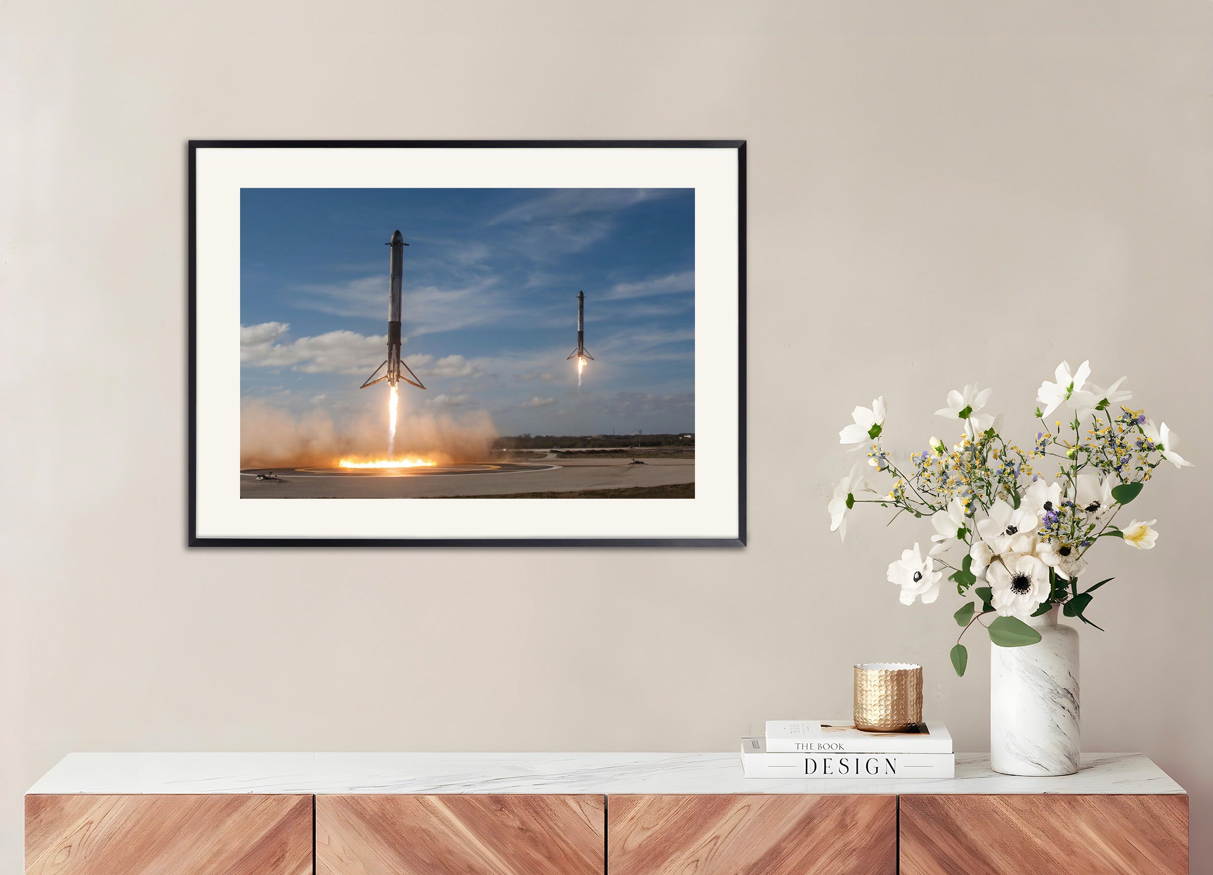メタルフレーム付きポスター:SpaceX、2機のロケット着陸