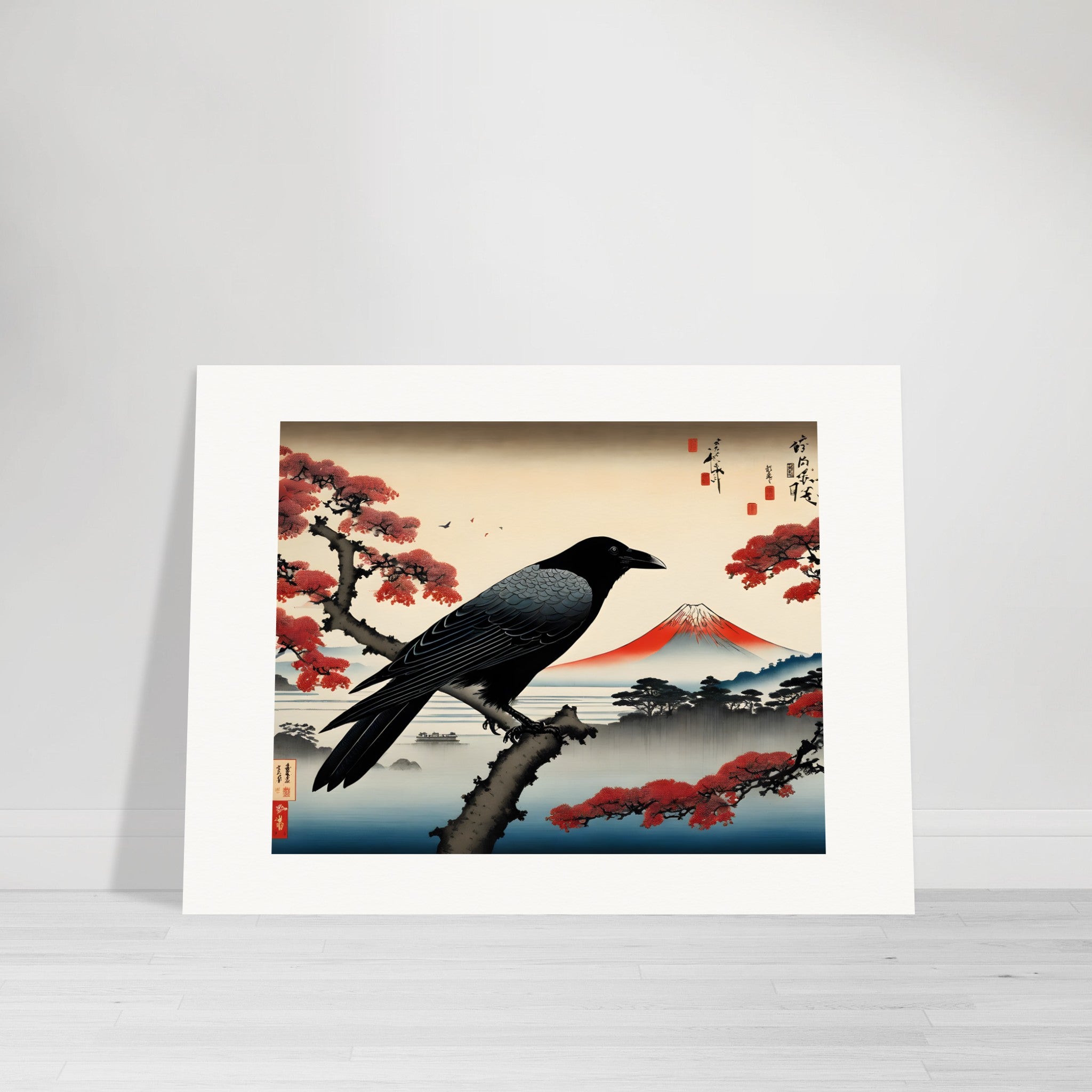 詩的な浮世絵の風景、儚い瞬間、カラス - ポスター
