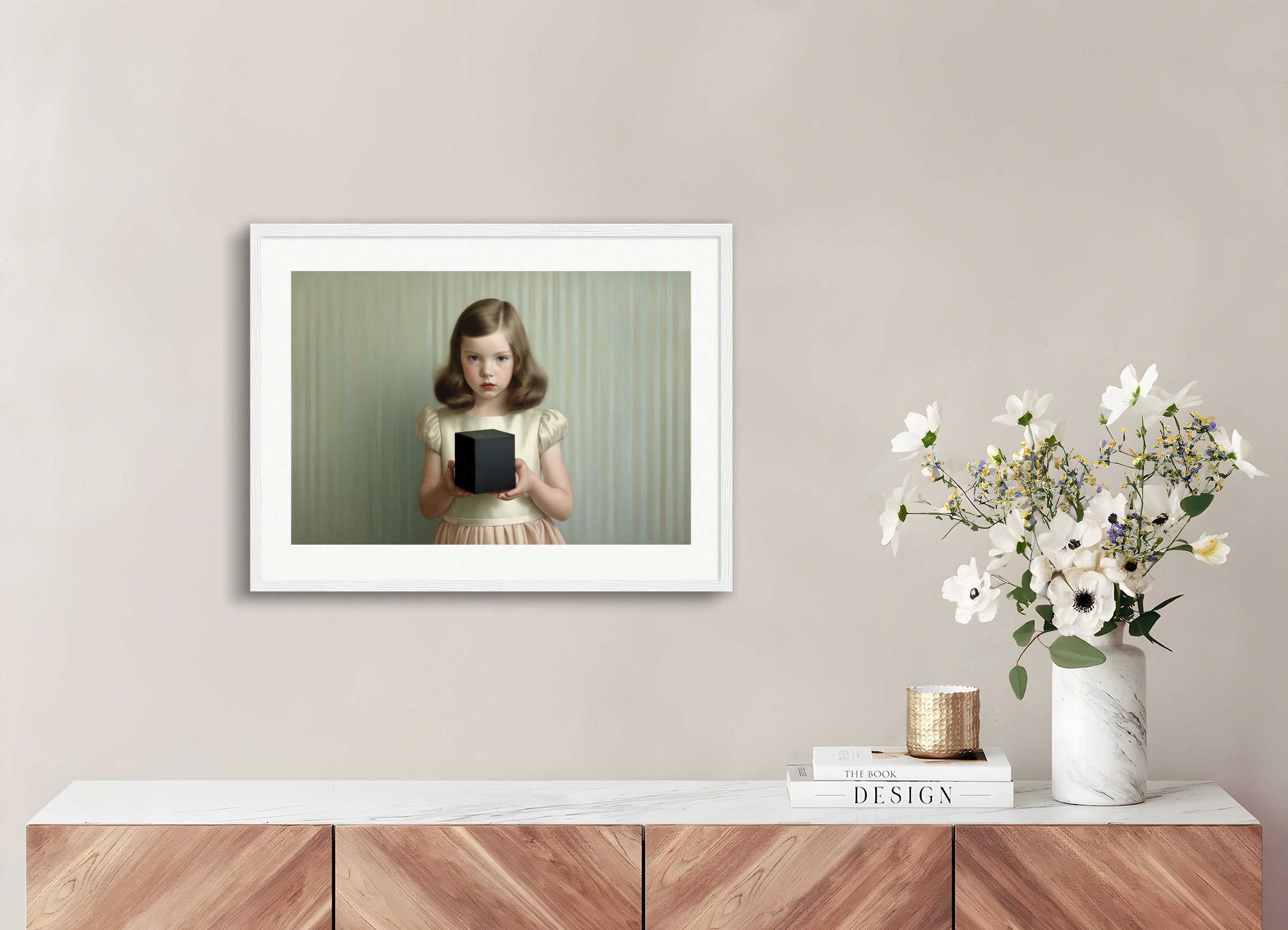 Poster with wood frame: Formal portraits of children with aristocratic rigidity,