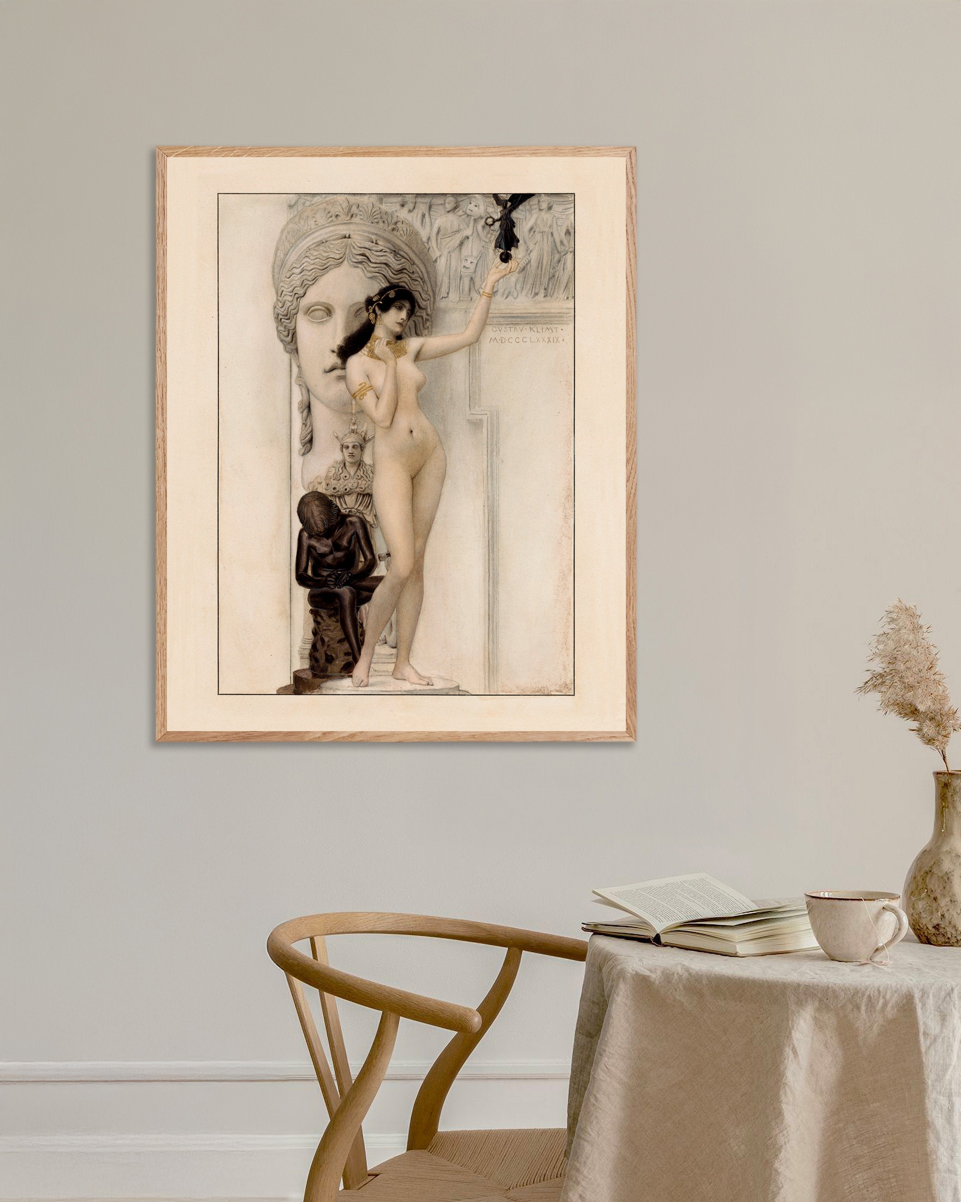 Poster of Allegory of Sculpture, 1889 — Gustav Klimt Poster, with natural wooden frame