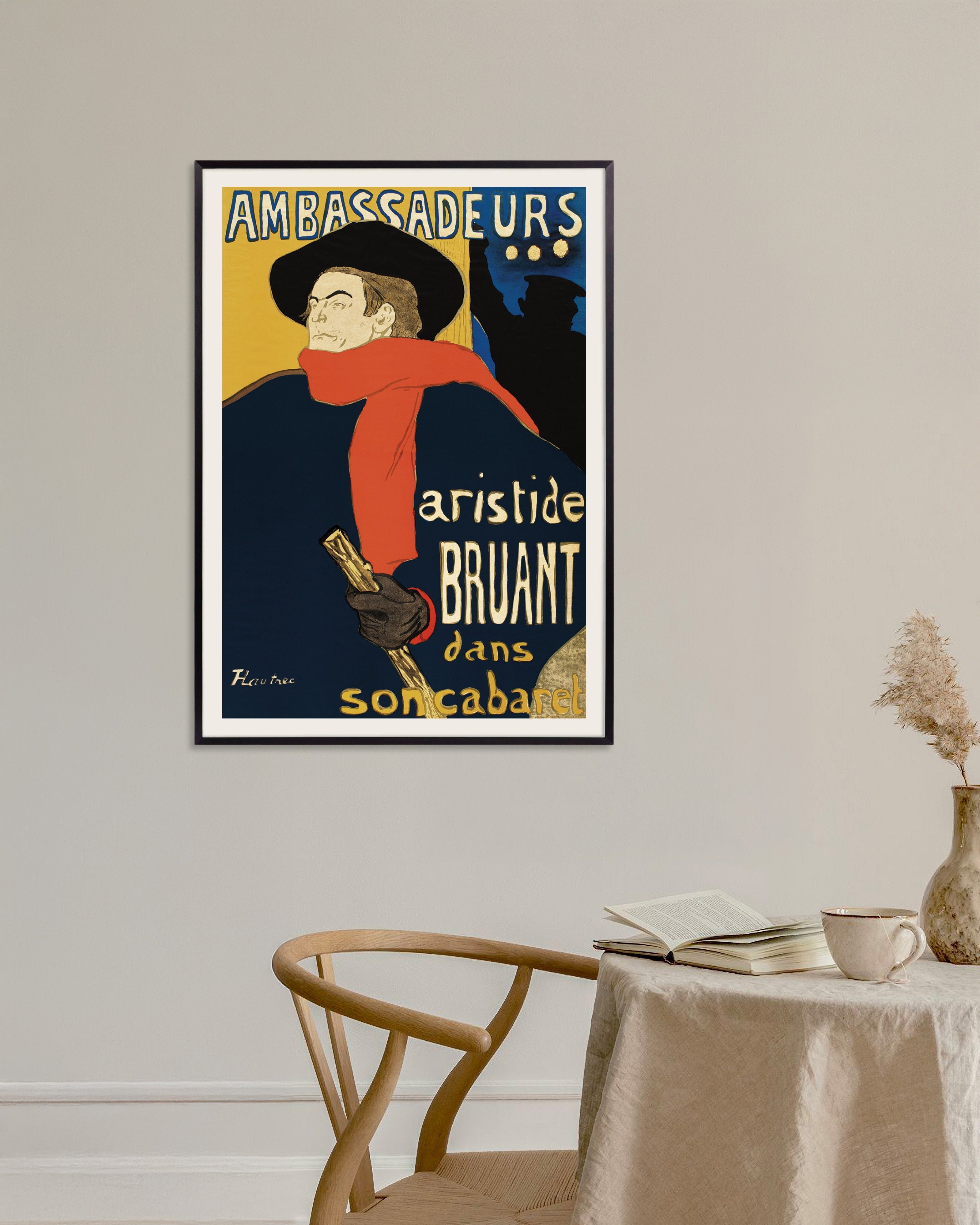 Poster of Ambassadeurs: Aristide Bruant dans son cabaret (1892) by Henri de Toulouse-Lautrec, with metal frame