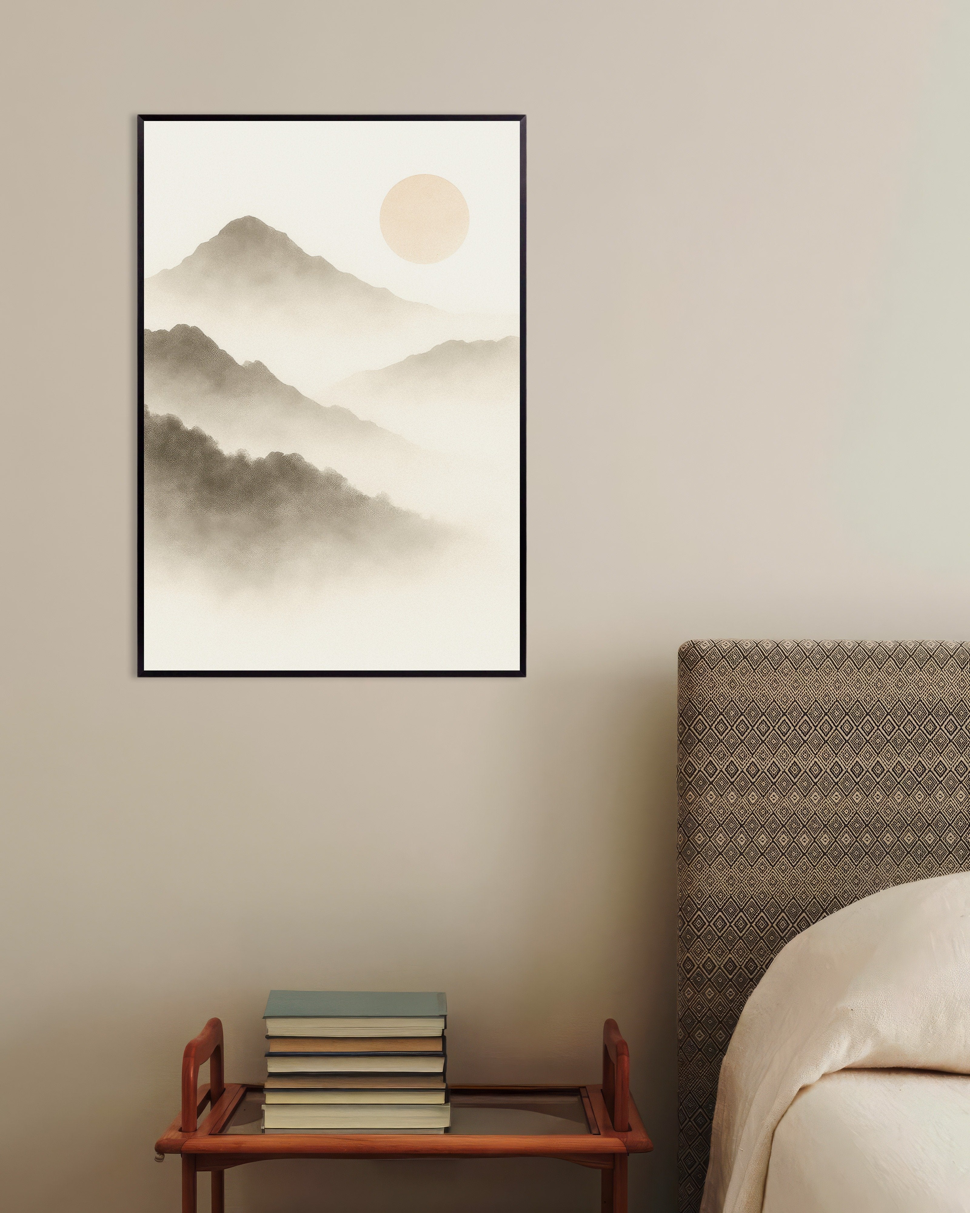 Poster of Beige mountain landscape art print, with metal frame