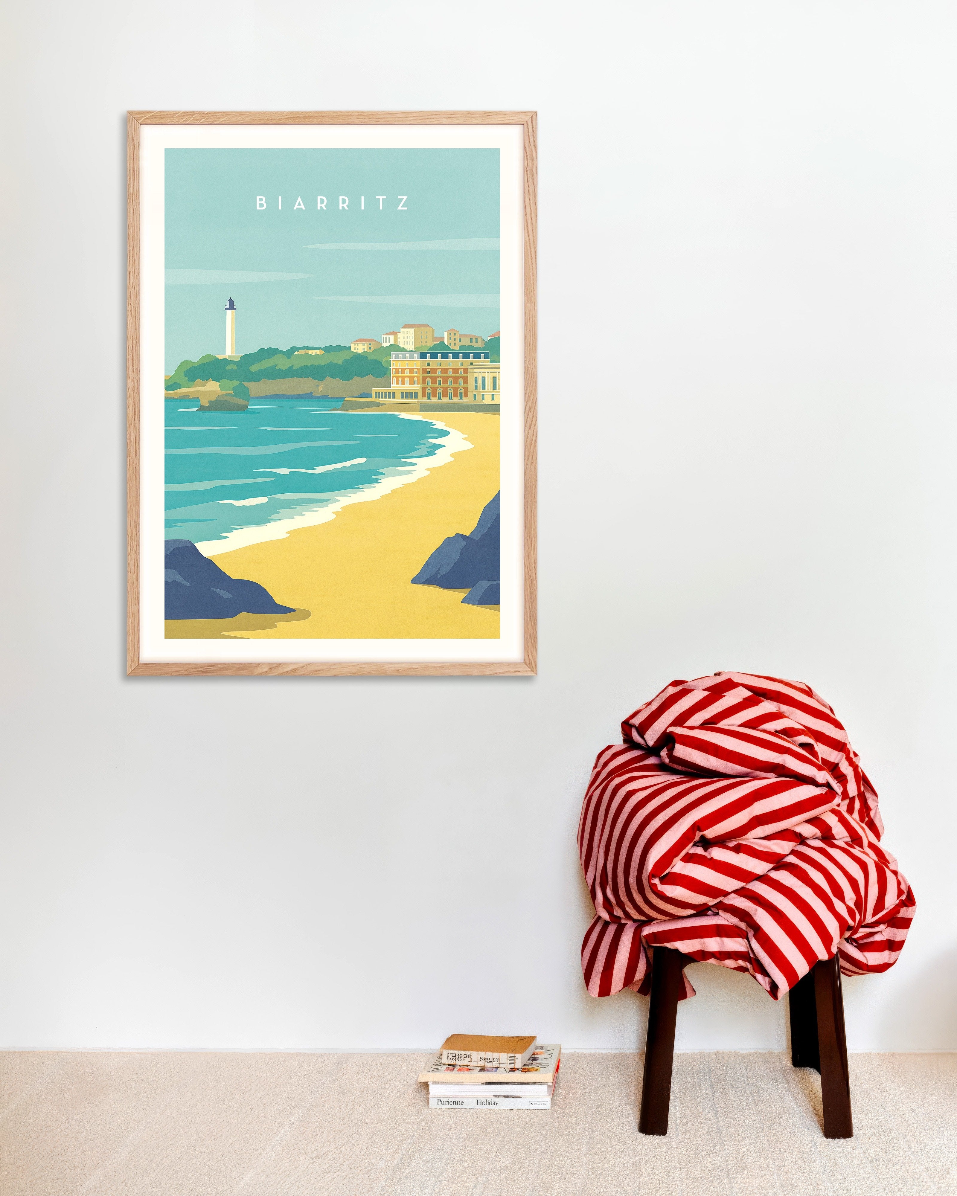 Poster of Biarritz Travel Poster - French Basque Coast, with natural wooden frame