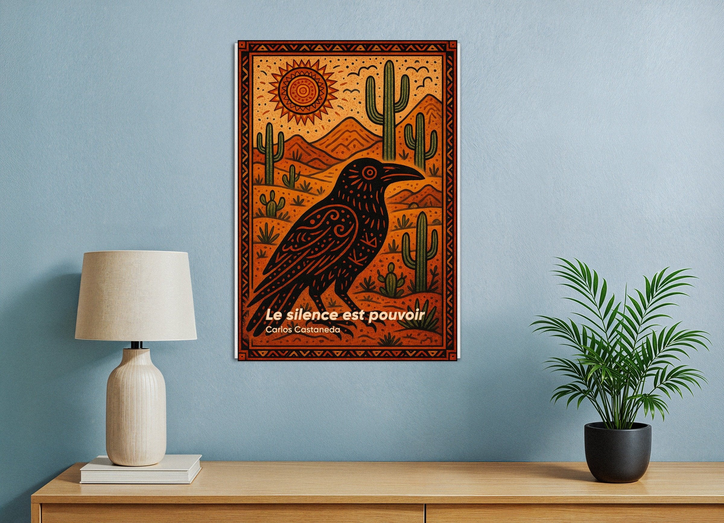 カルロス・カスタネダ「沈黙の力」引用ポスター、白い木製フレーム付き