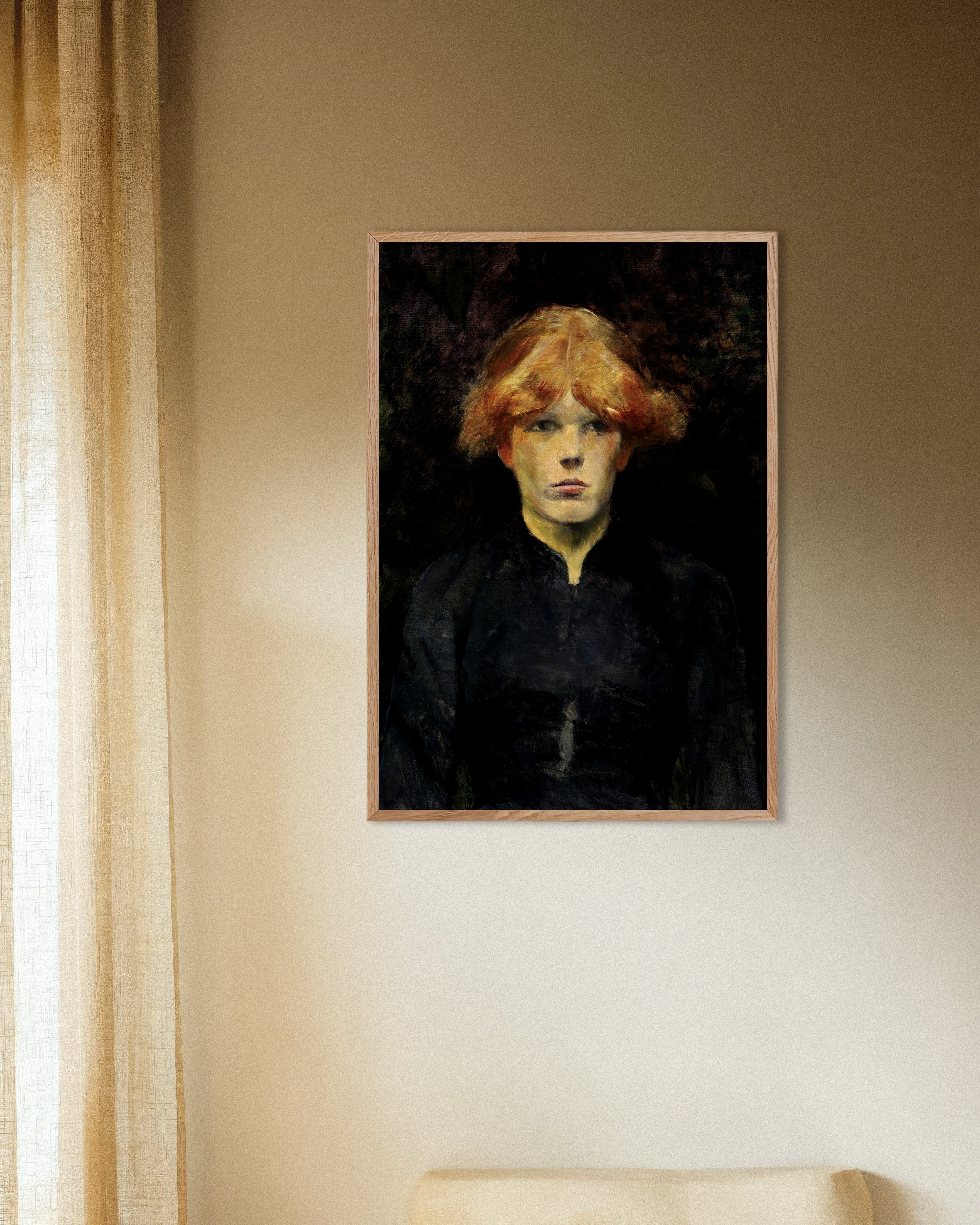 Poster of Carmen (ca. 1884) by Henri de Toulouse-Lautrec, with natural wooden frame