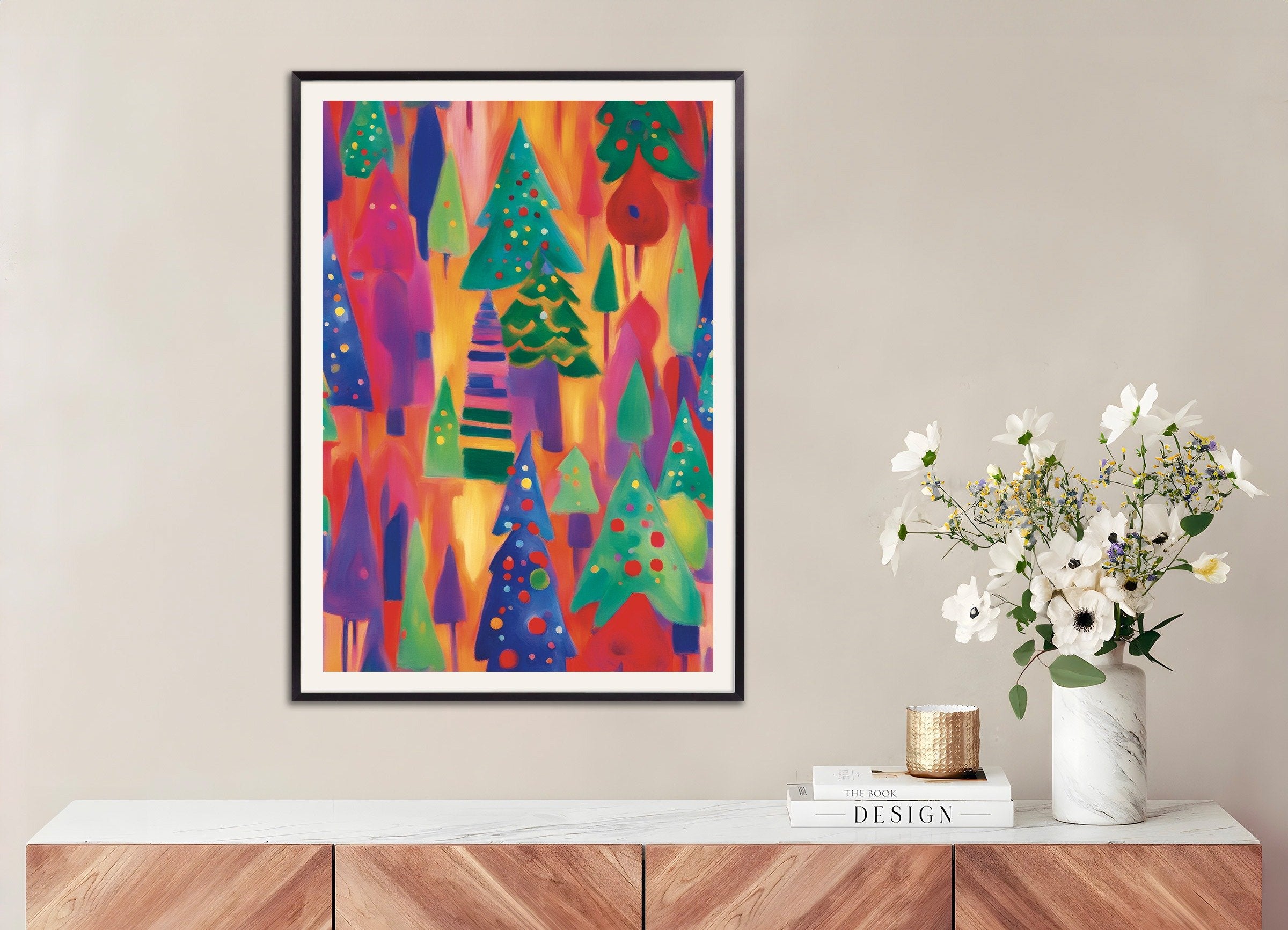 Poster of Colorful Christmas forest poster, with metal frame