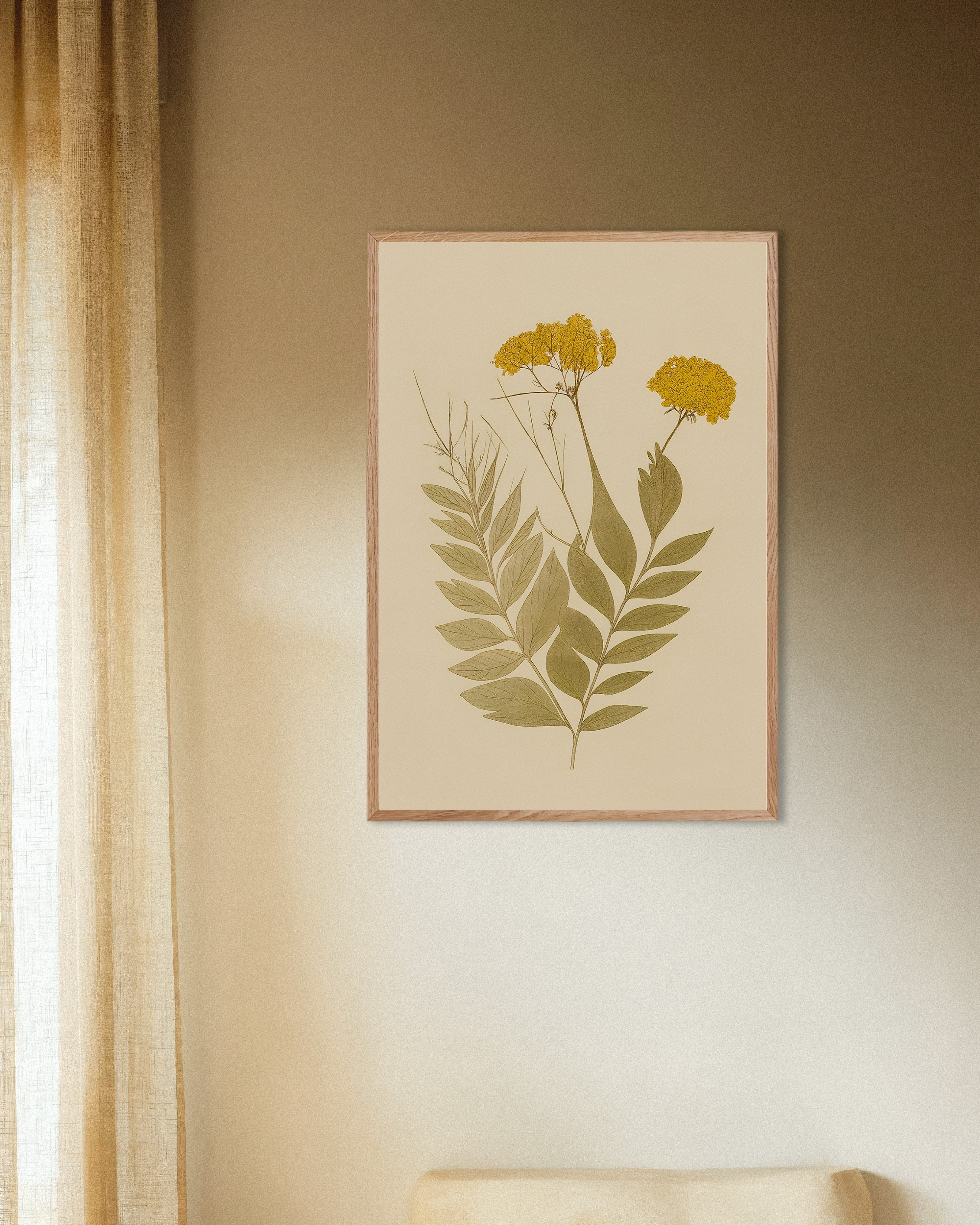 Poster of Dried Everlasting Flowers Poster – Autumn Botanical Art, with natural wooden frame