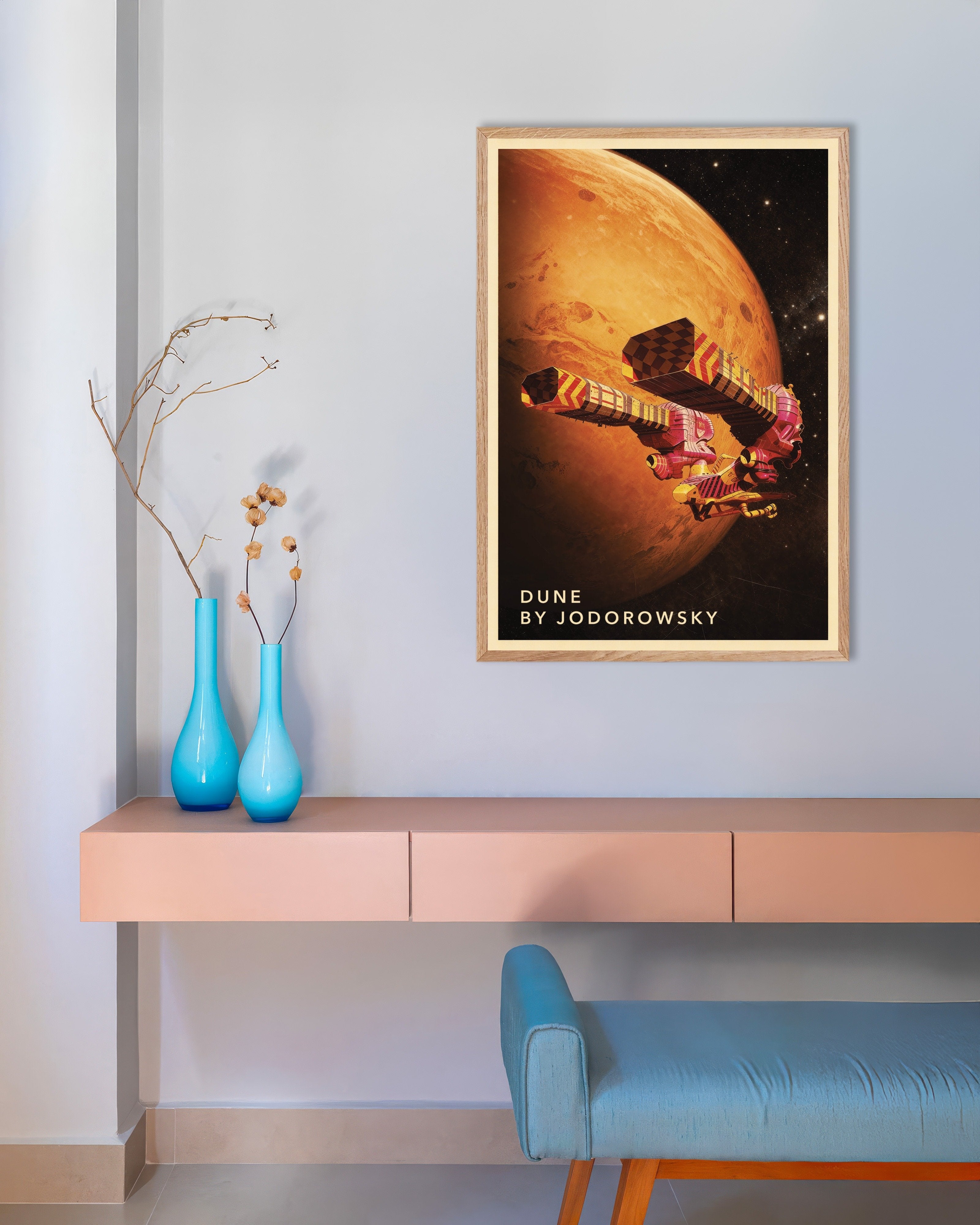 Poster of Dune by Jodorowsky (Fan-Art) Retro Sci-Fi Poster, with natural wooden frame