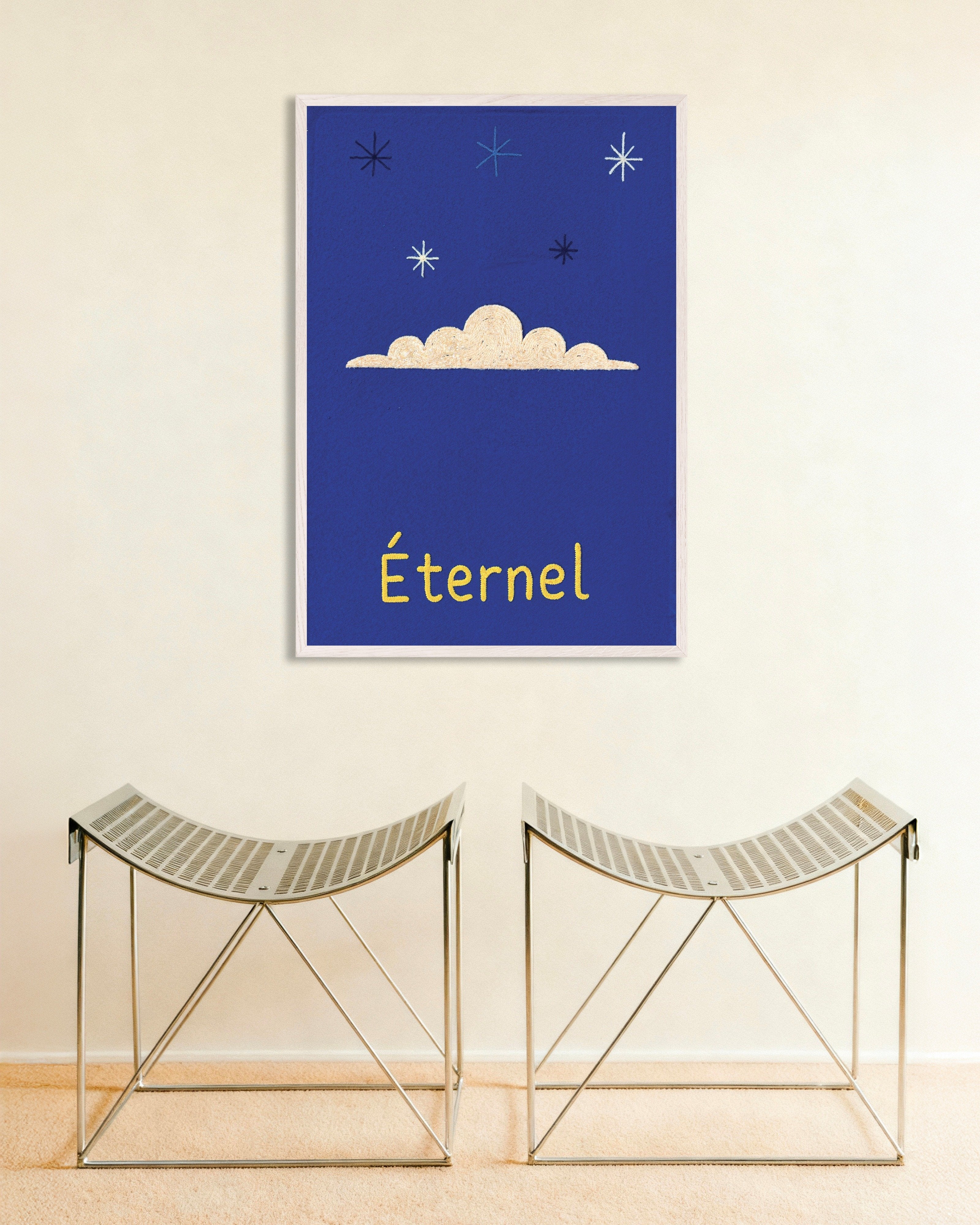 Poster of Éternel Night Sky - Typographic Art Print, with white wooden frame