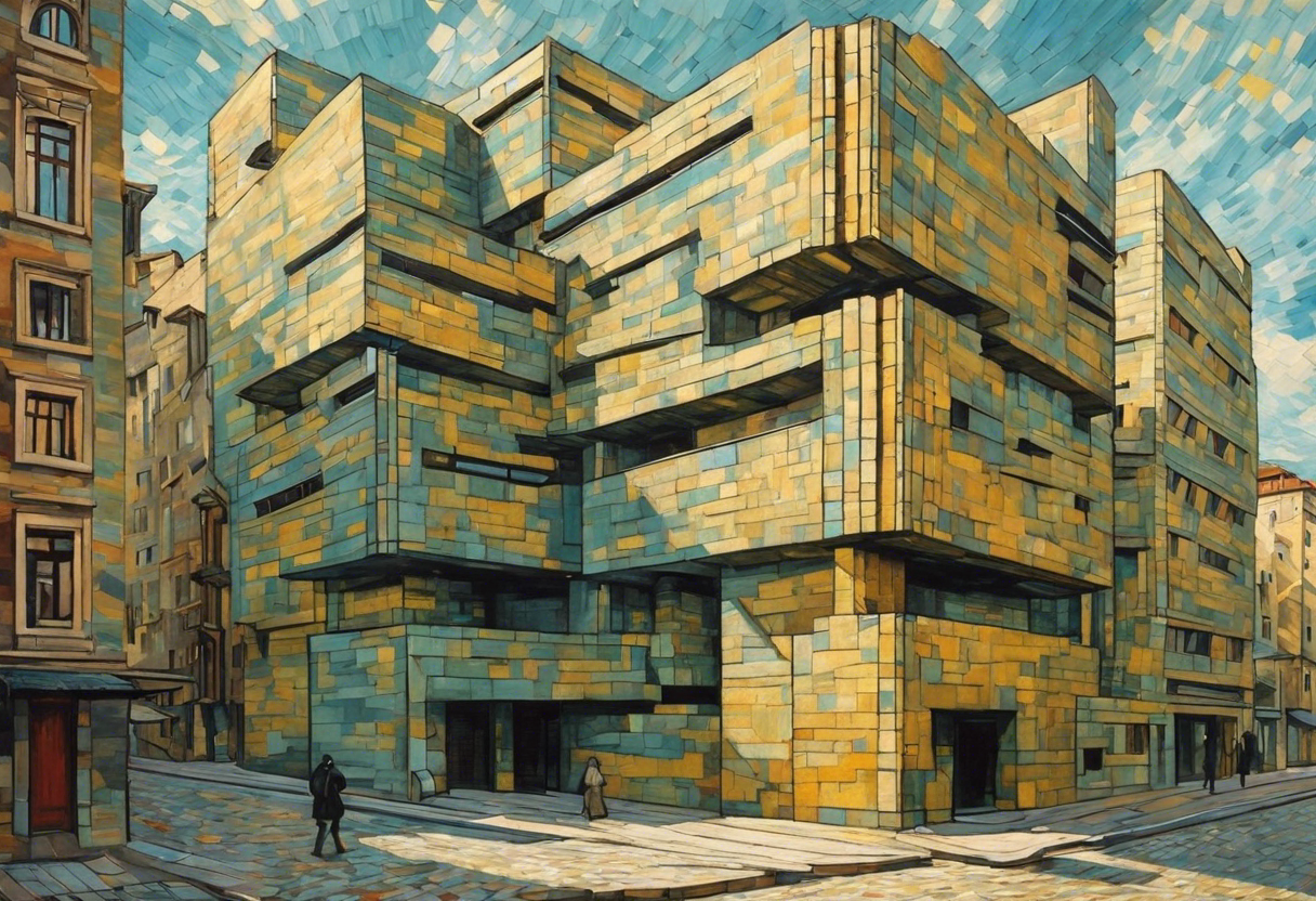 自然と人間の感情の情熱的な激動を捉えた絵画、建築 - ポスター