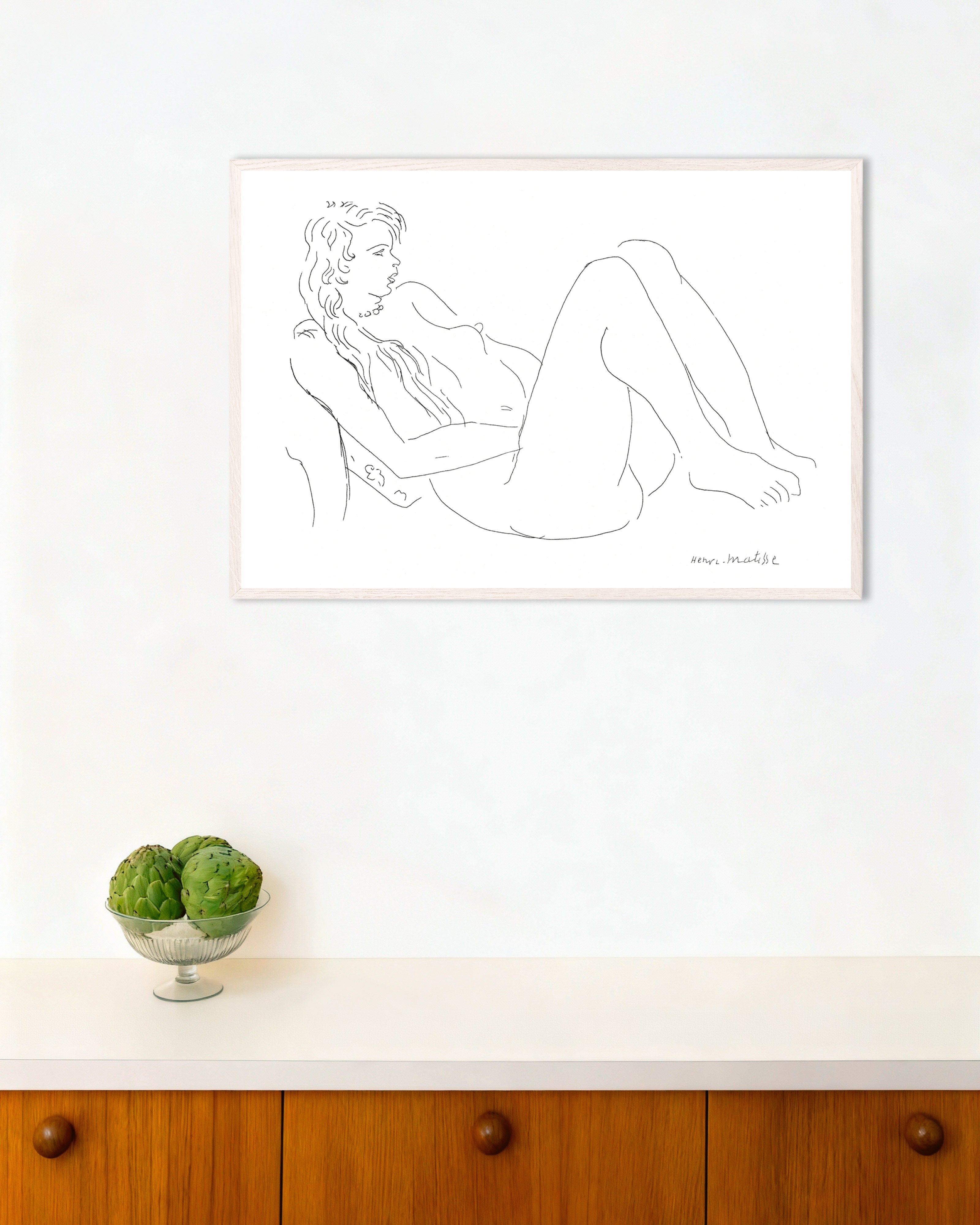 Poster of Henri Matisse Nude with necklace and long hair poster (1920), with white wooden frame