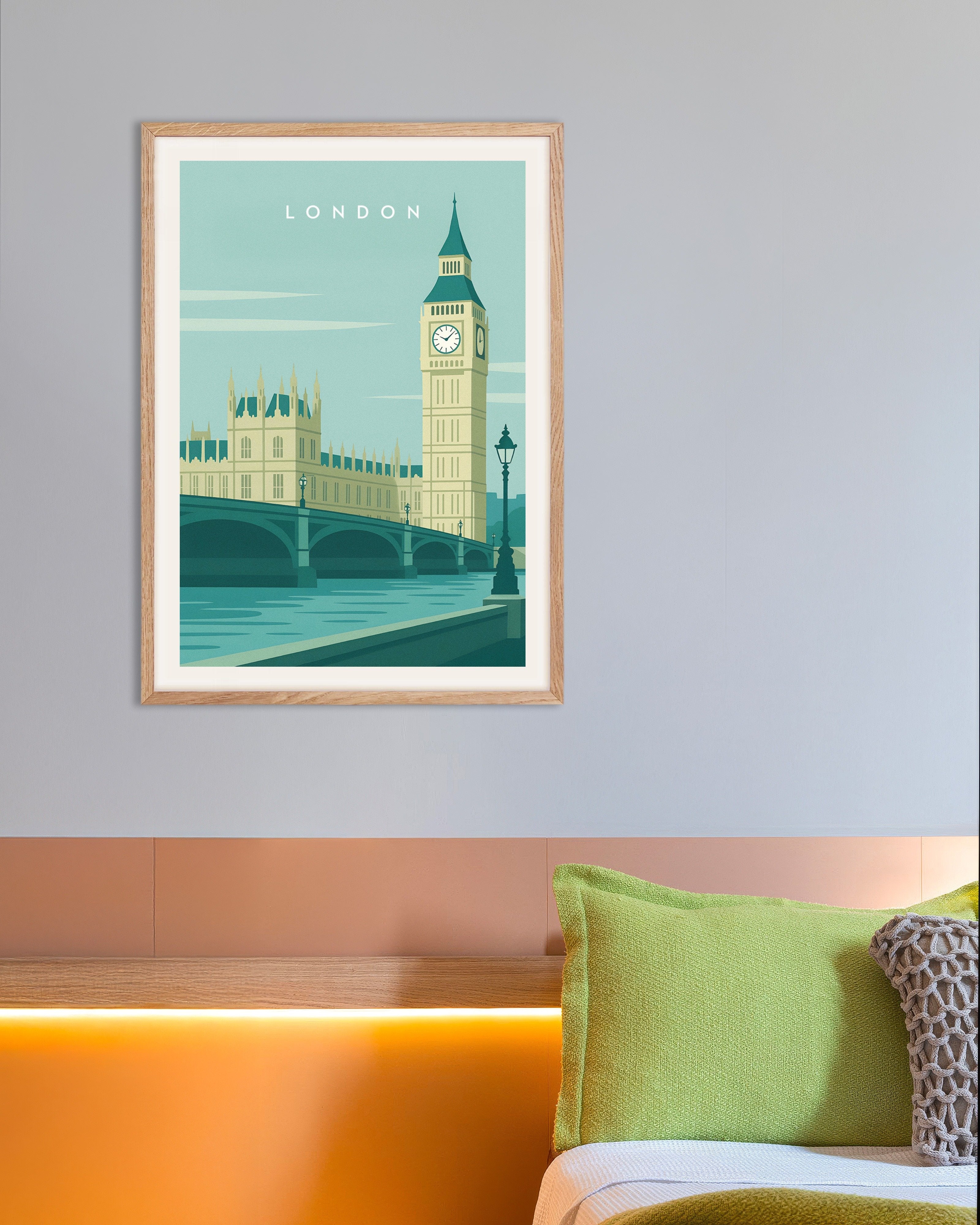 Poster of London Big Ben Wall Art Print, with natural wooden frame