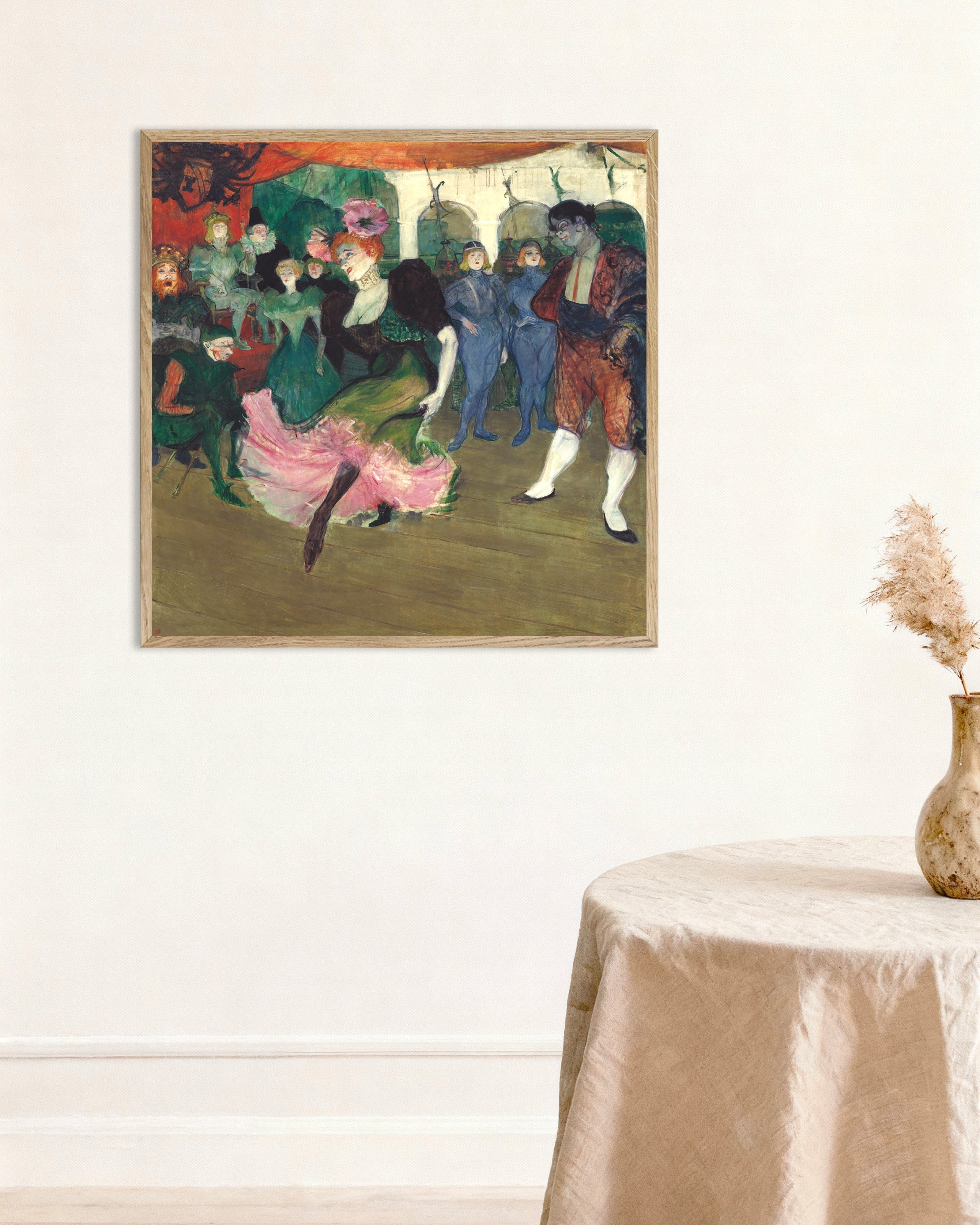 Poster of Marcelle Lender dancing the Bolero in Chilpéric (1895-1896) by Henri de Toulouse-Lautrec, with natural wooden frame