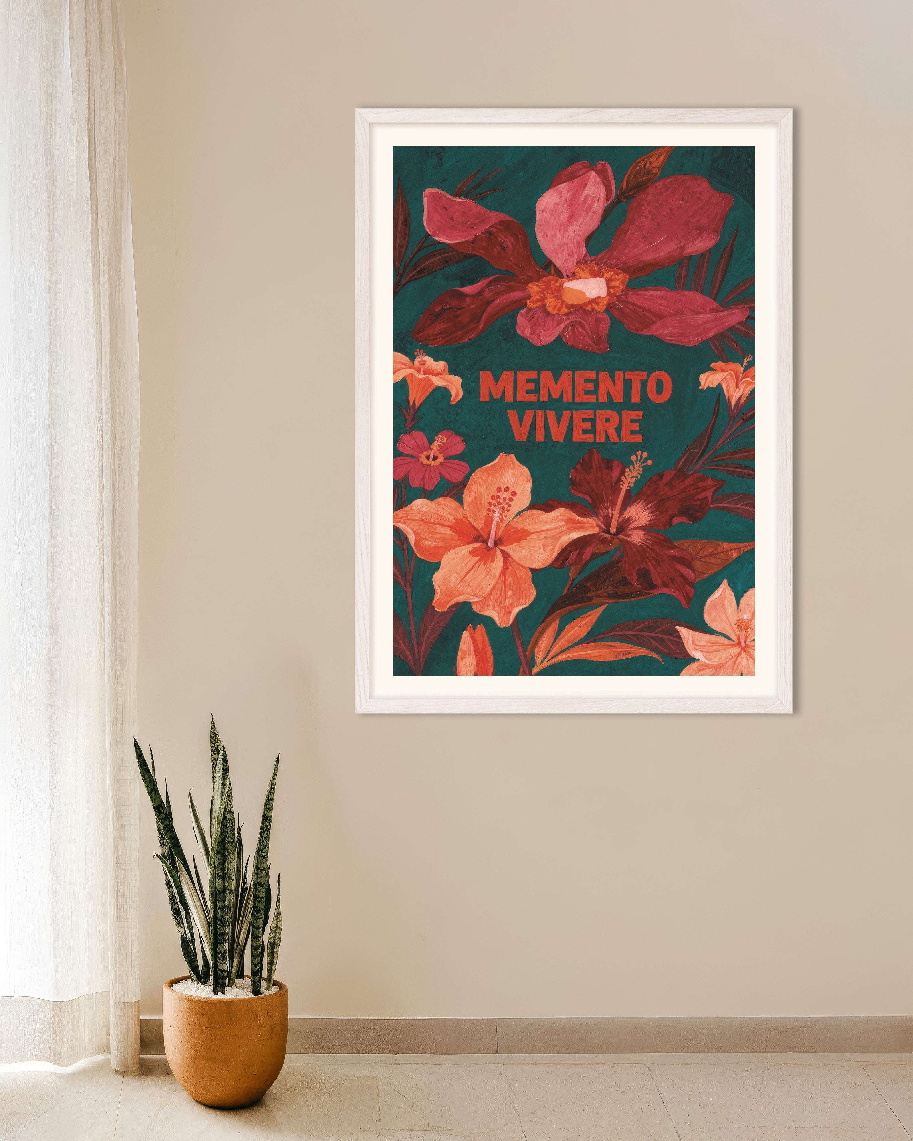 Poster of Memento Vivere Floral Poster, with white wooden frame