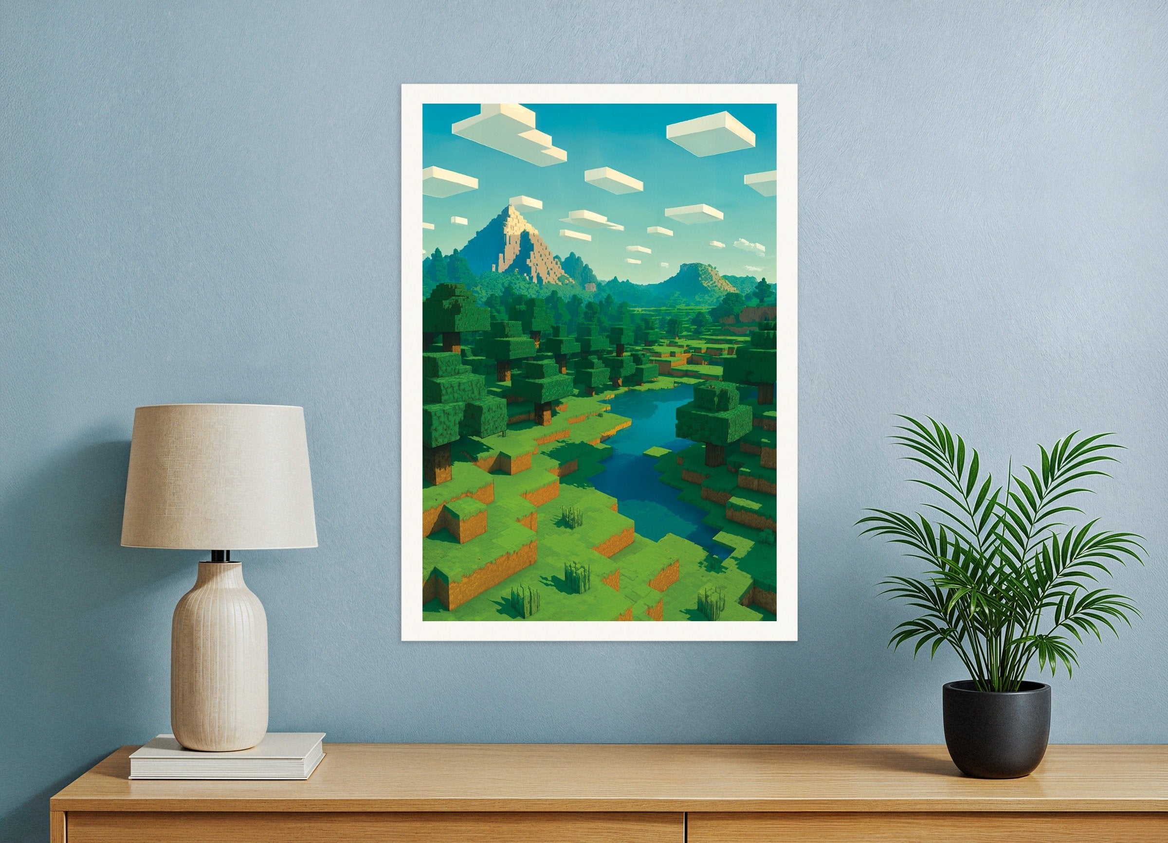 マインクラフトの山の風景ポスター – ピクセルアートファンポスター