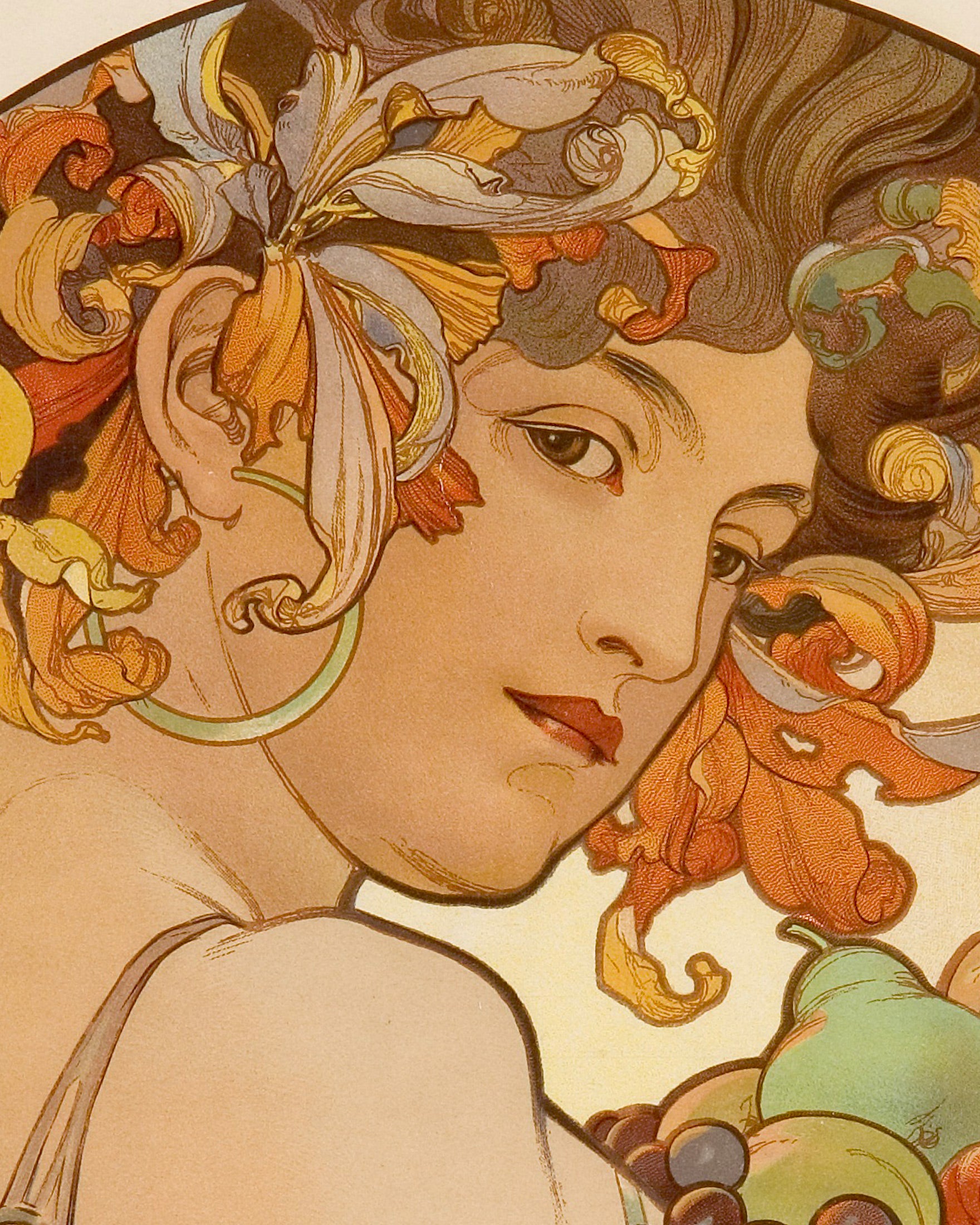Art Nouveau style illustration of a woman's face with floral elements