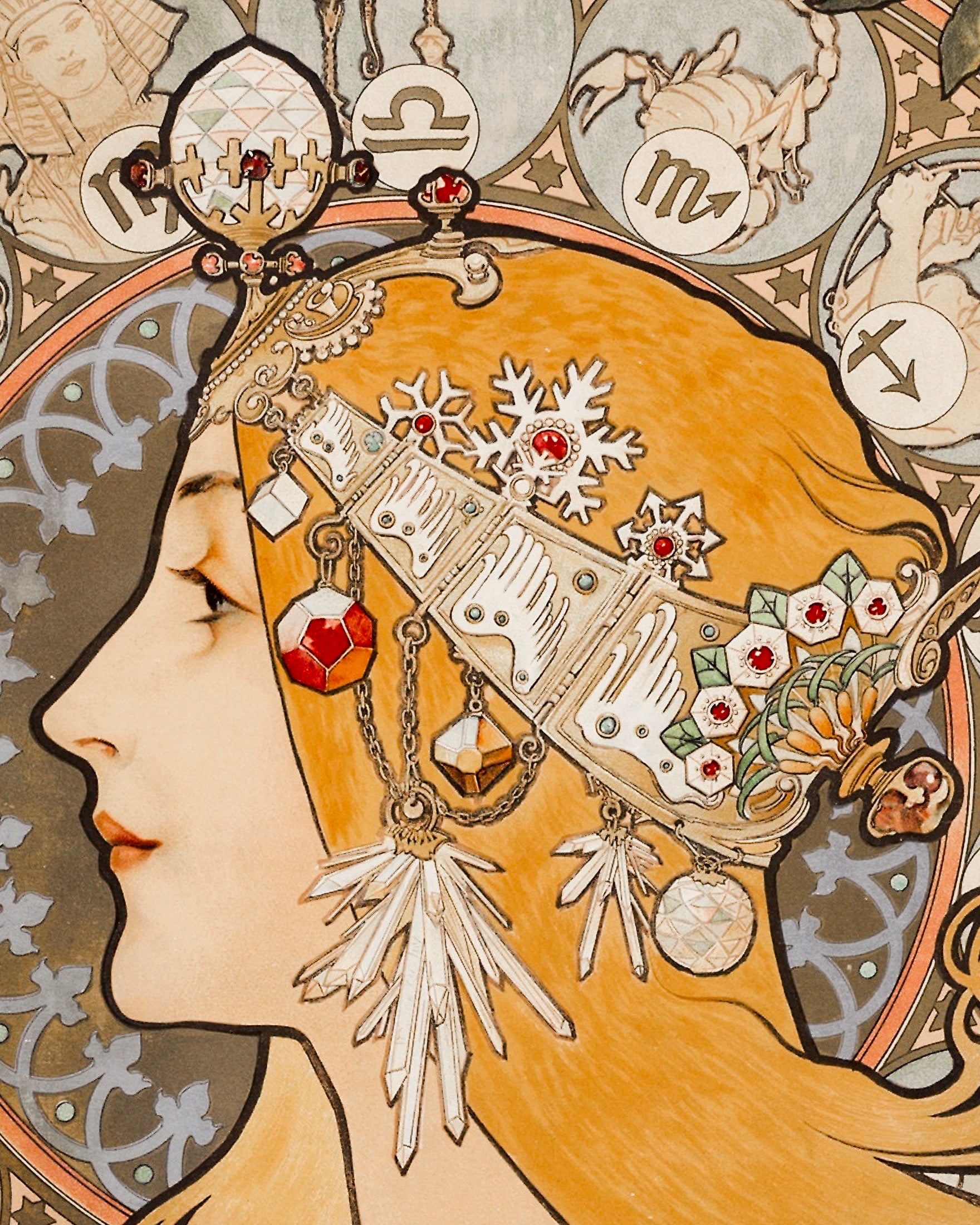 アルフォンス・ミュシャ、ゾディアックまたはラ・プリュム(約1896–1897) - プリント