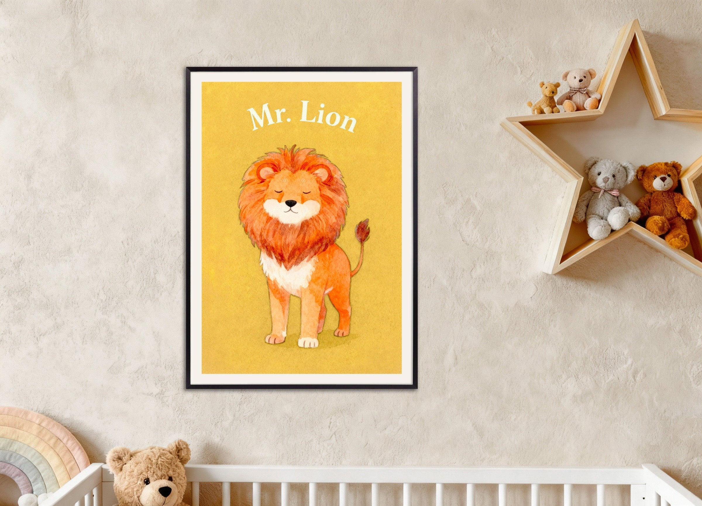 Poster of Nursery lion wall art – Jungle king watercolor, with metal frame