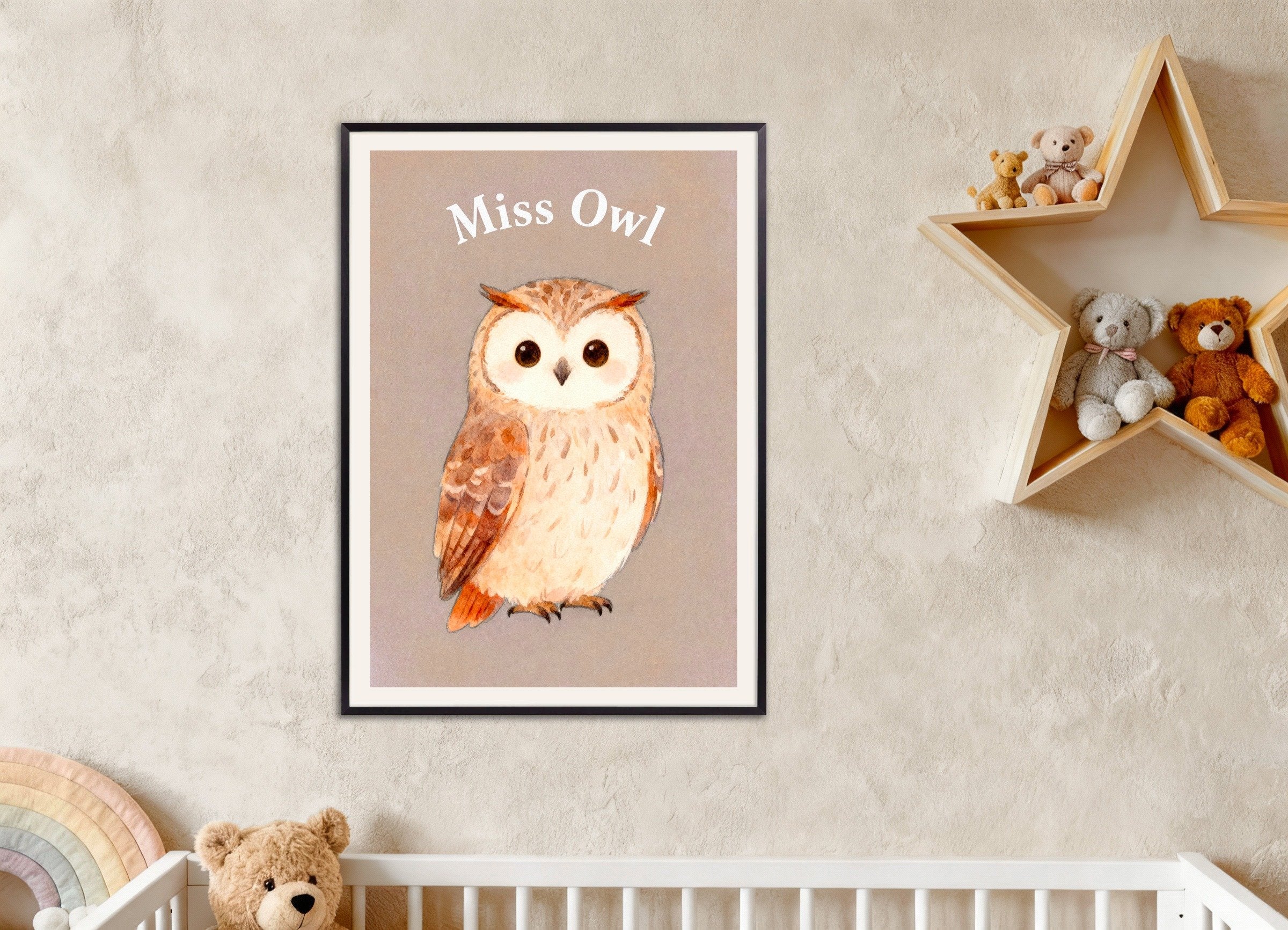 Poster of Nursery owl wall art – Wise woodland bird poster, with metal frame