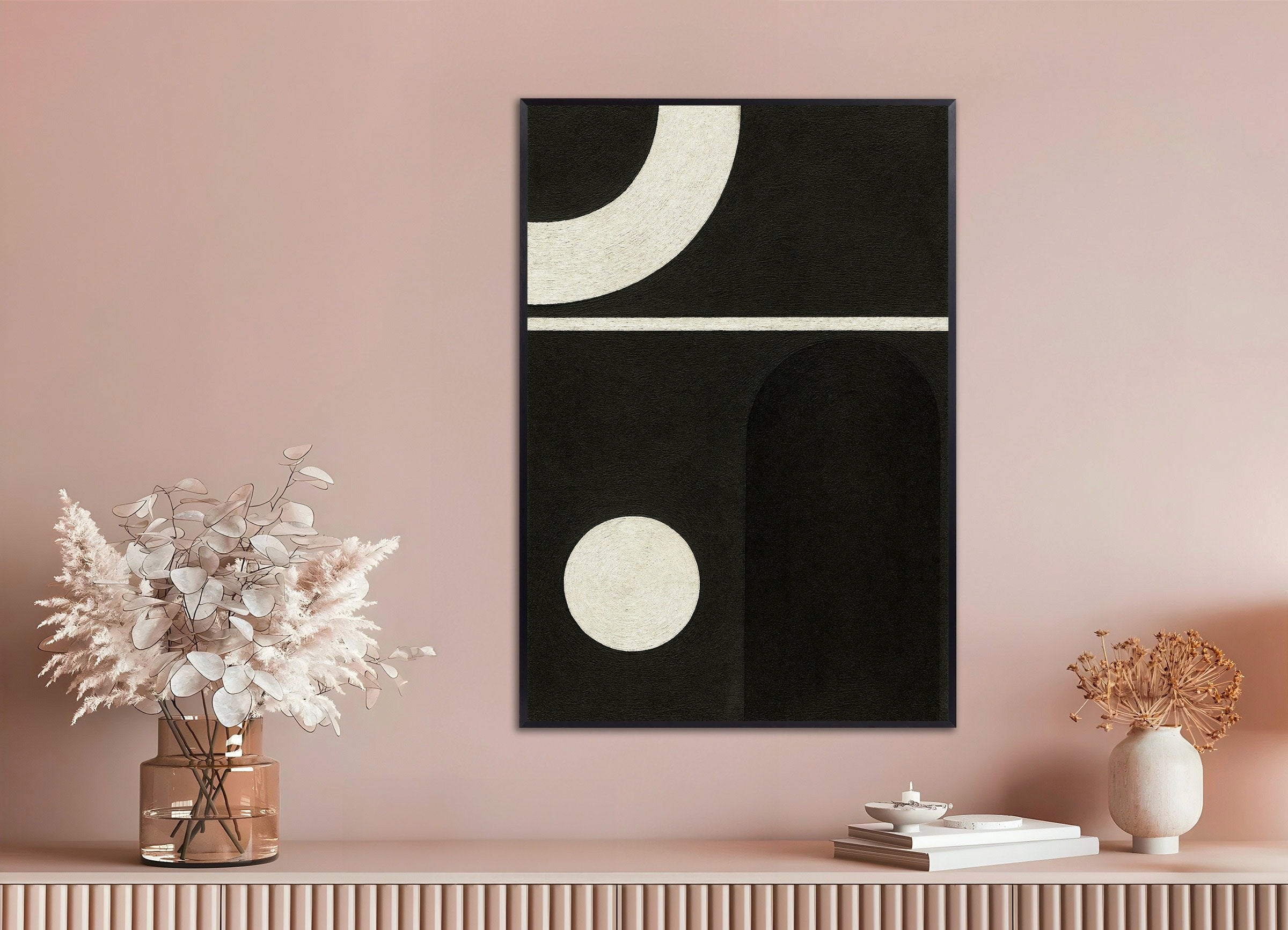 白黒の秩序のポスター – ミニマリスト幾何学ポスター、メタルフレーム付き