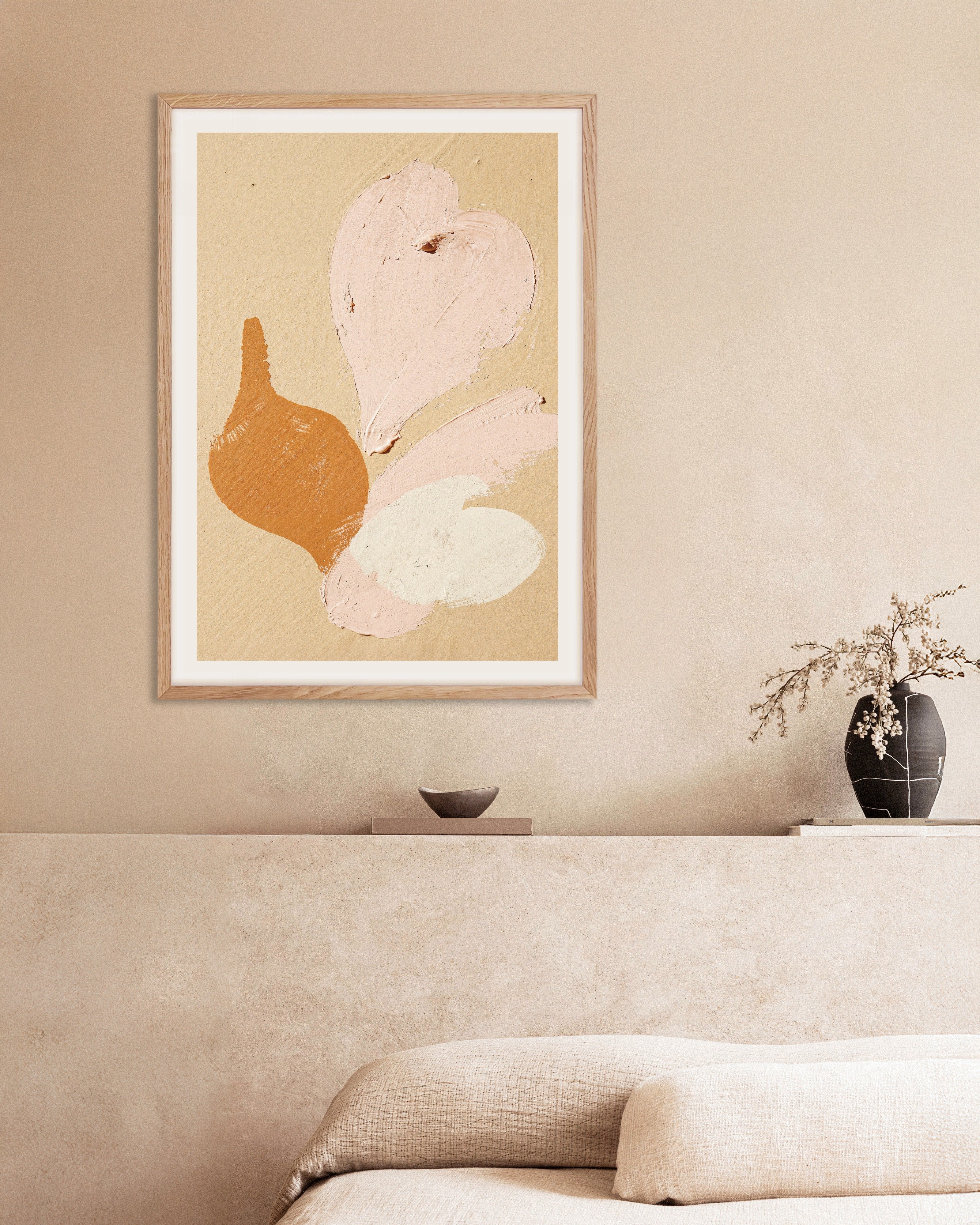 Poster of Painted Petals - Abstract Floral Texture Poster, with natural wooden frame