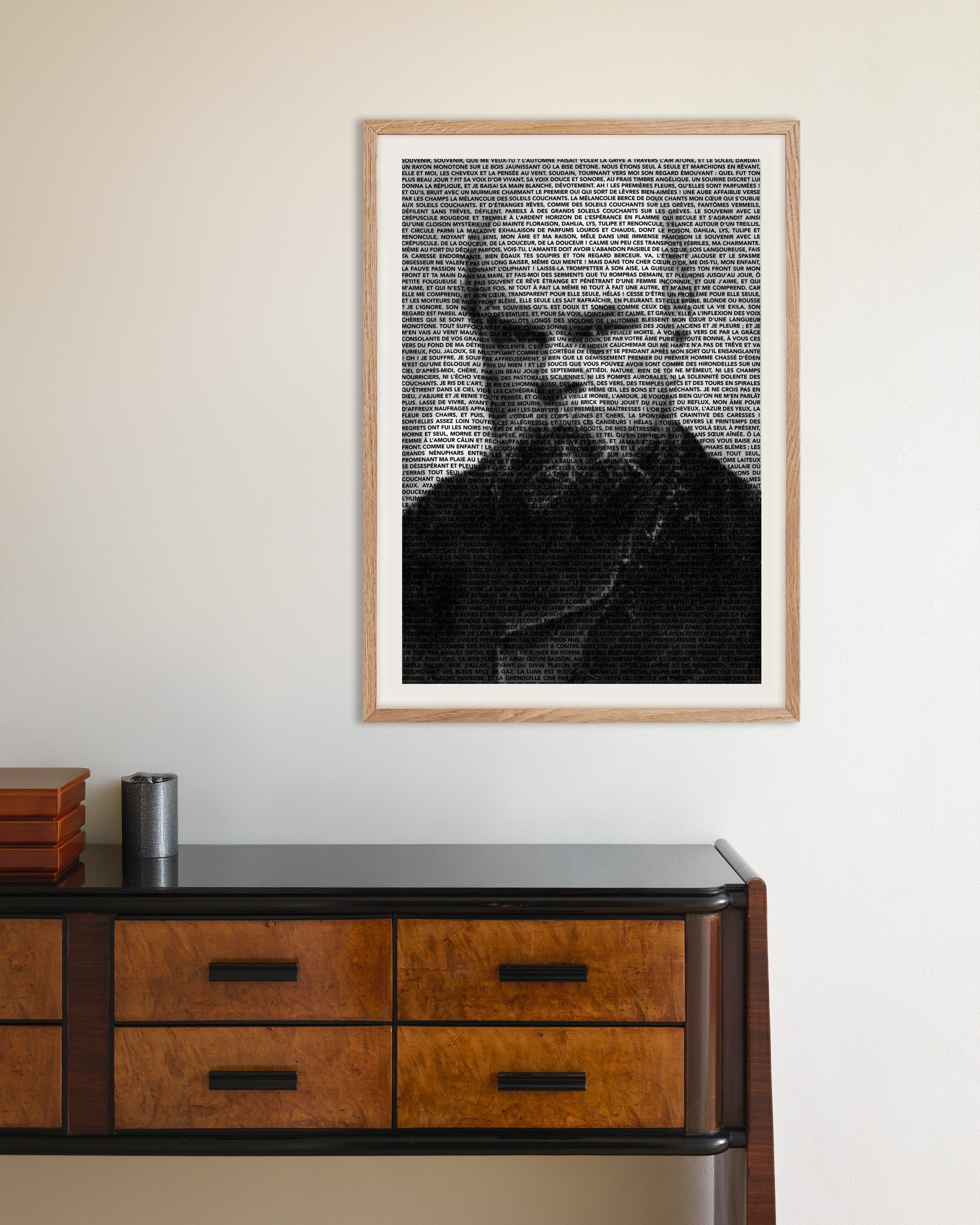 Poster of Paul Verlaine - Poèmes Saturniens Typographic Portrait, with natural wooden frame