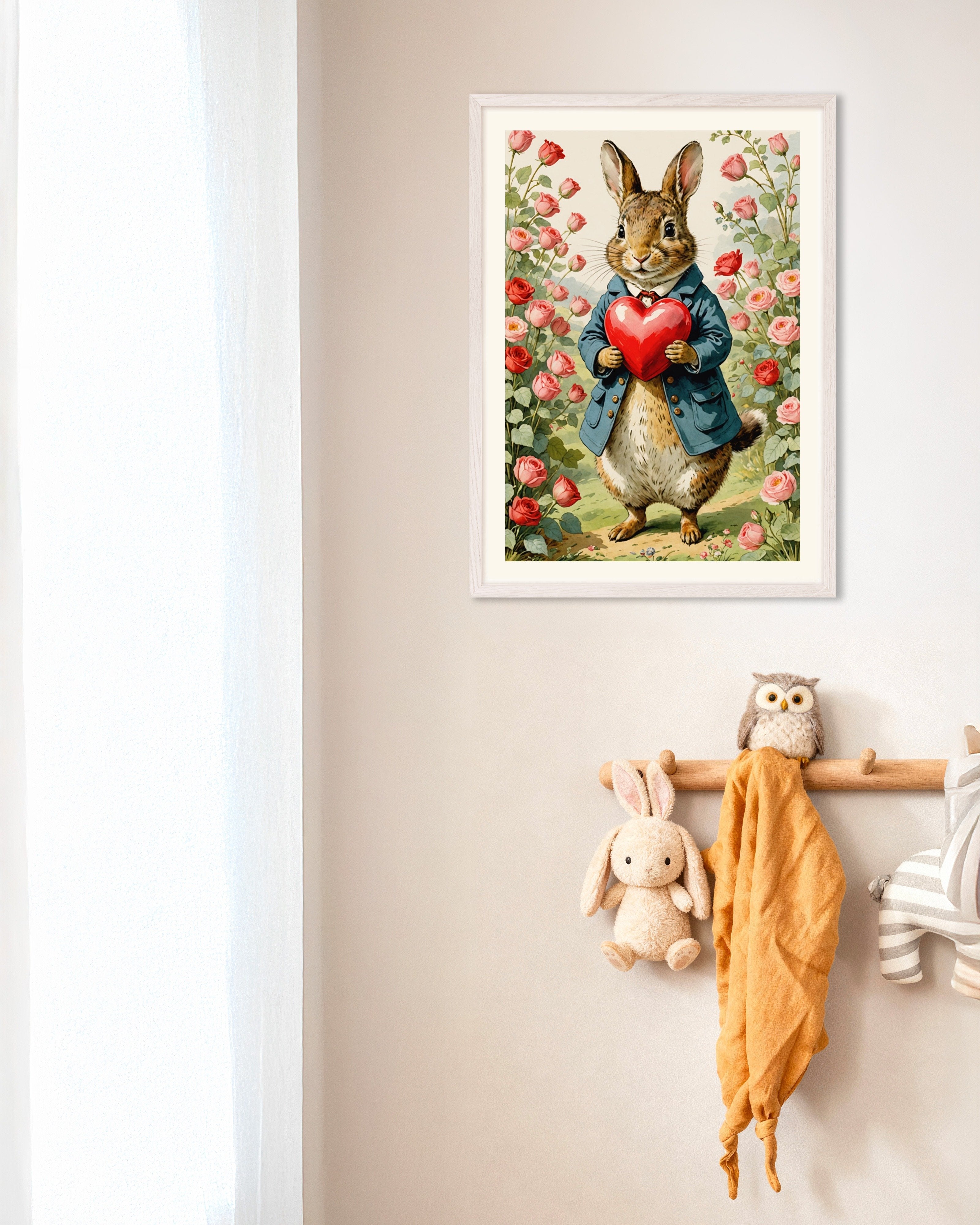 Poster of Peter Rabbit Poster, Valentine's Day, with white wooden frame