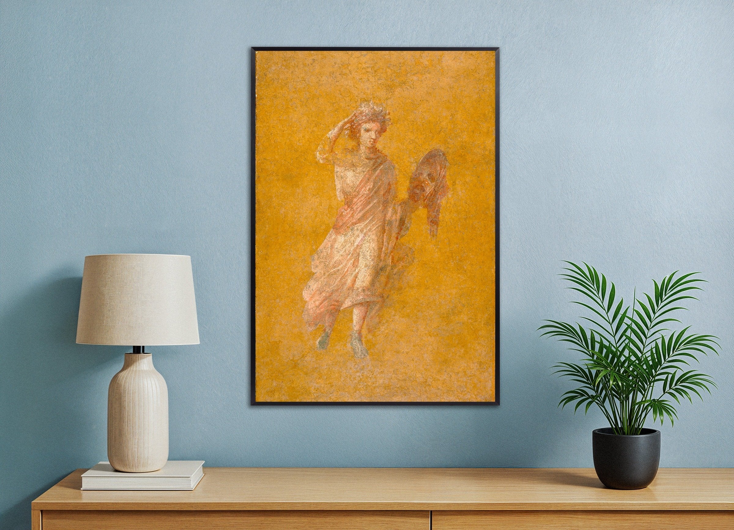 ポンペイのフレスコ画断片「ミューズ・メルポメネ」ポスター - アートプリント、メタルフレーム付き