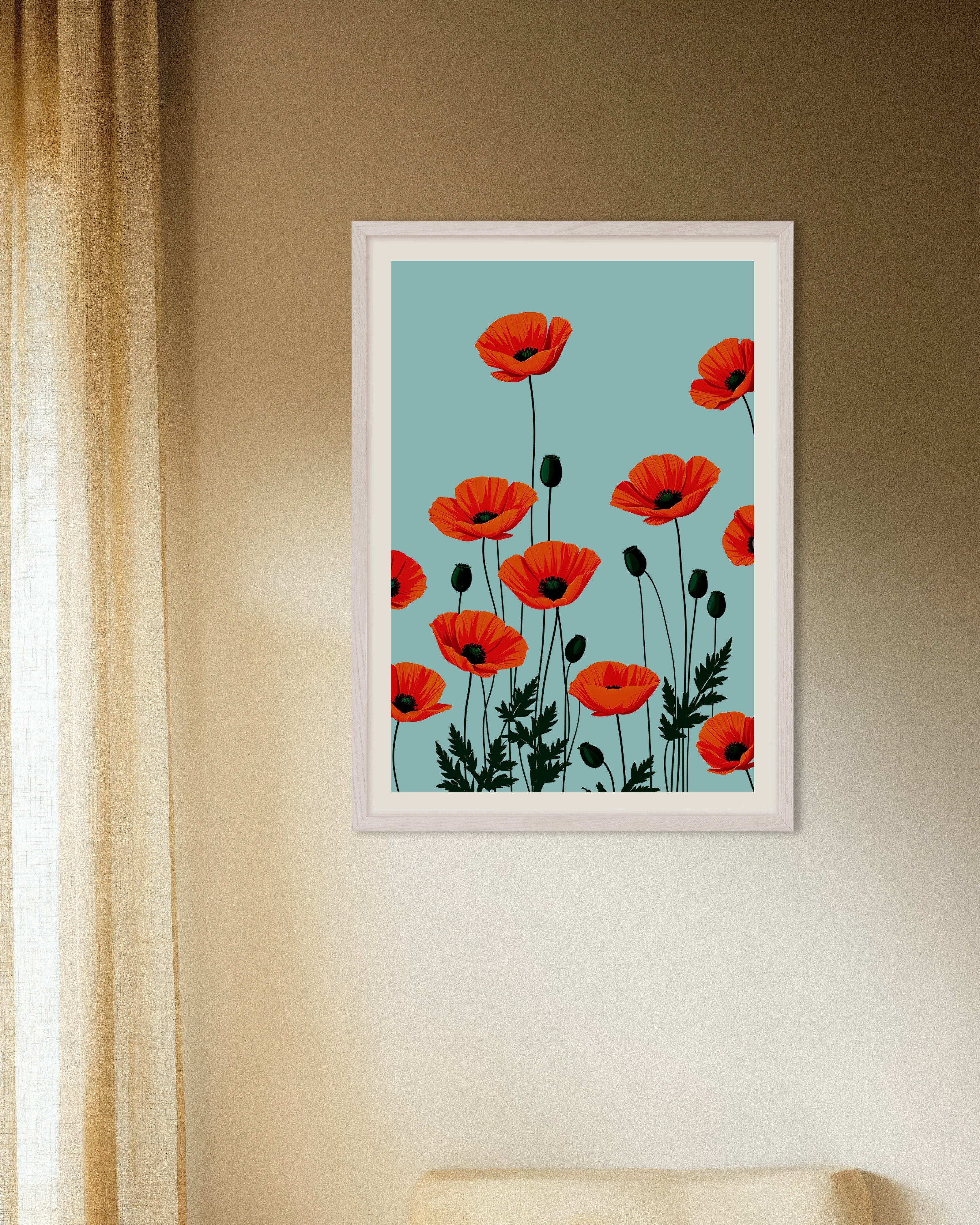 Poster of Poppies - Poster, with white wooden frame