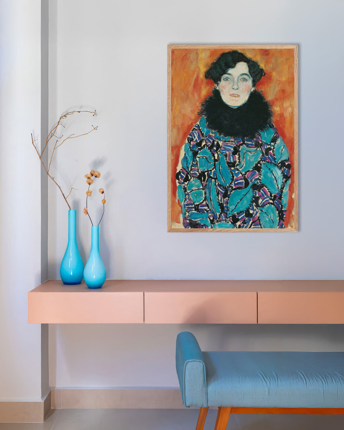 グスタフ・クリムト《ヨハンナ・シュタウデの肖像》(1917年)のポスター、天然木のフレーム付き