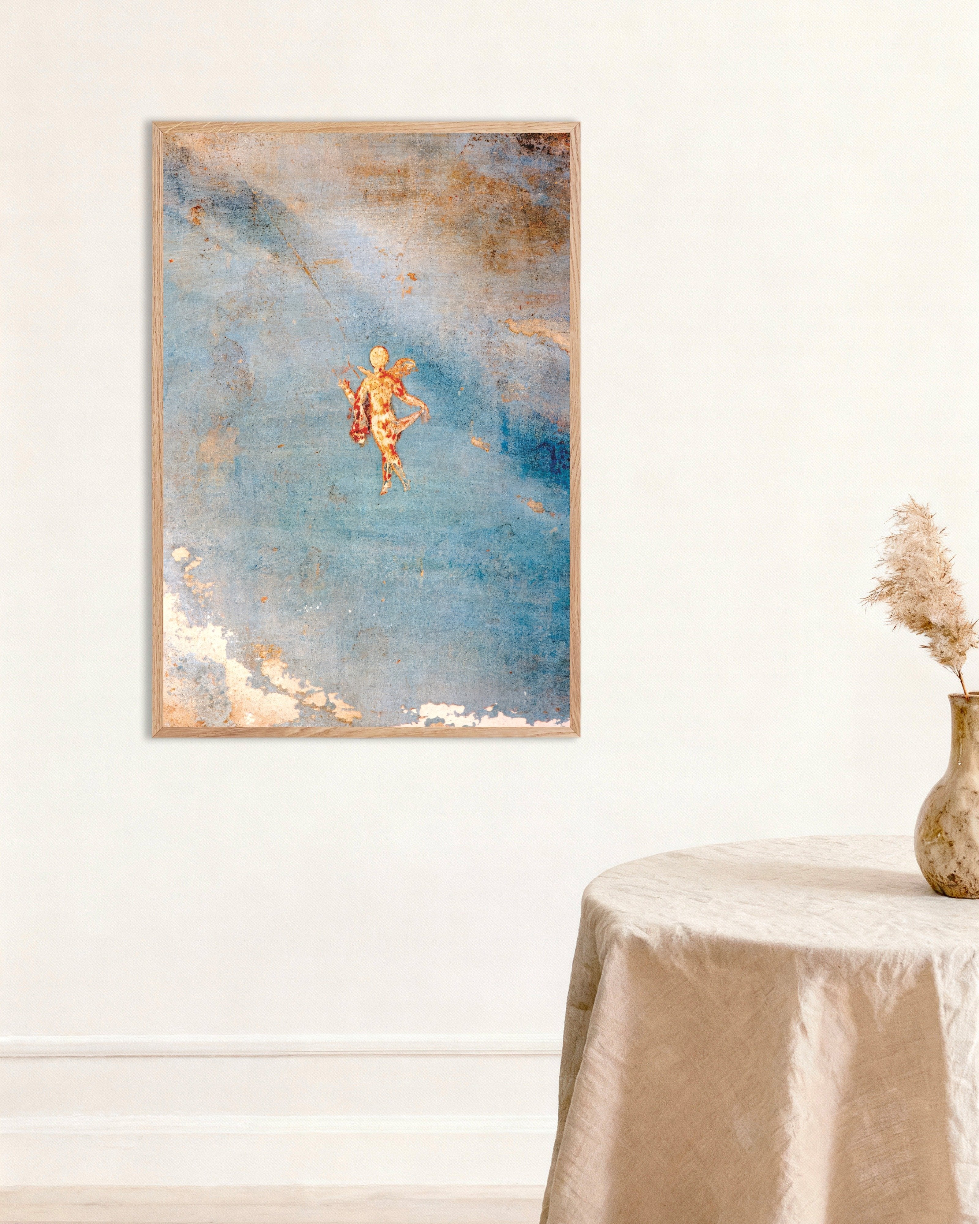 Poster of Psyche in Blue, House of Venus Pompeii, with natural wooden frame