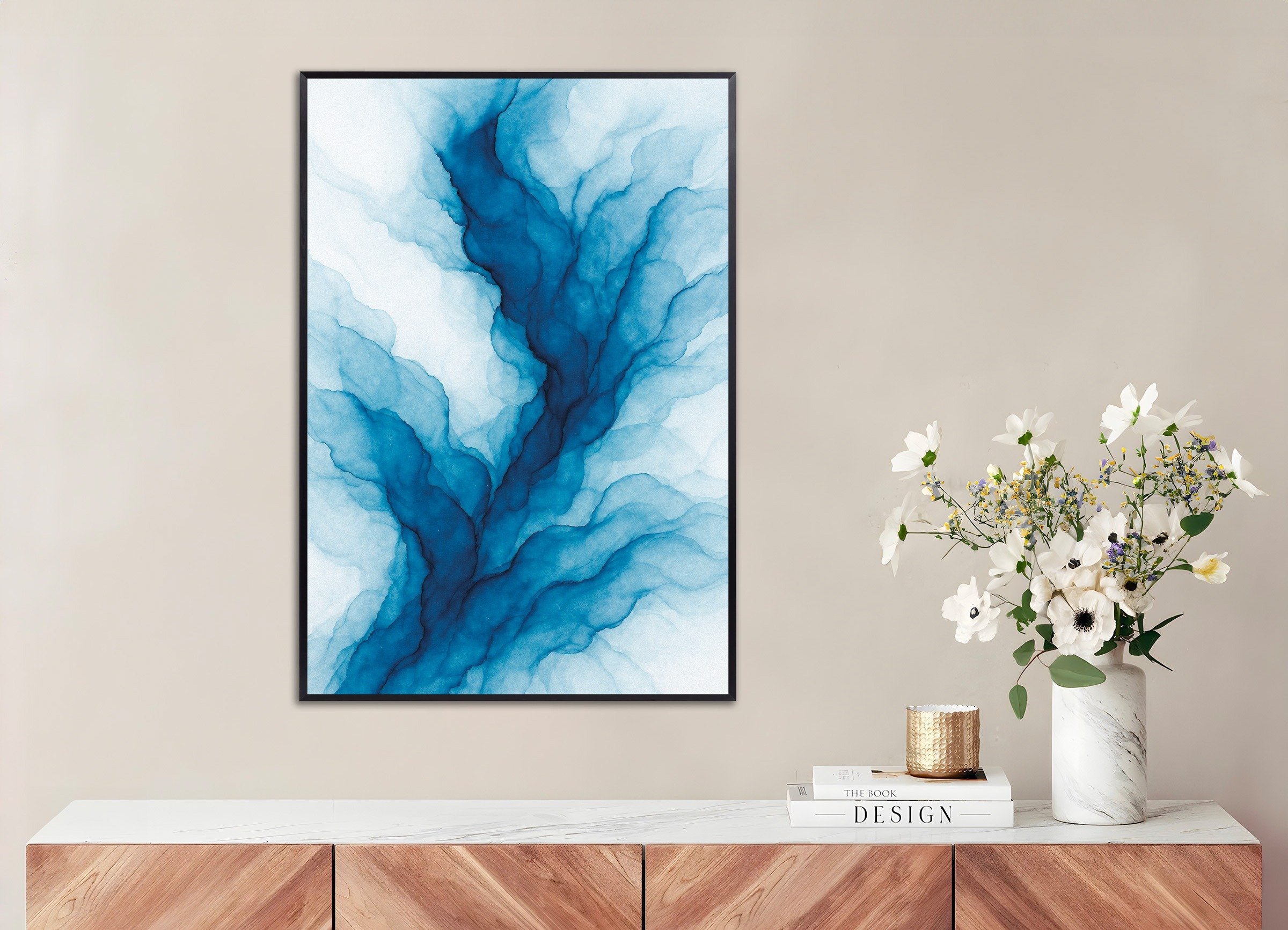 波紋の水彩抽象ポスター、メタルフレーム付きポスター
