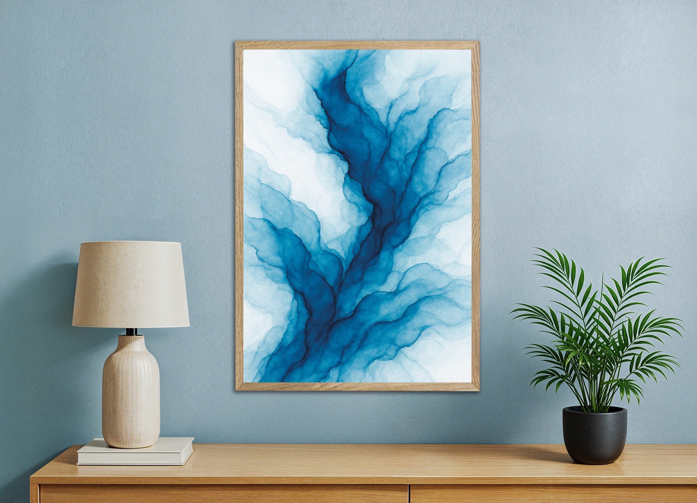 水彩画の抽象ポスター「Ramifications」、ナチュラルウッドフレーム付き