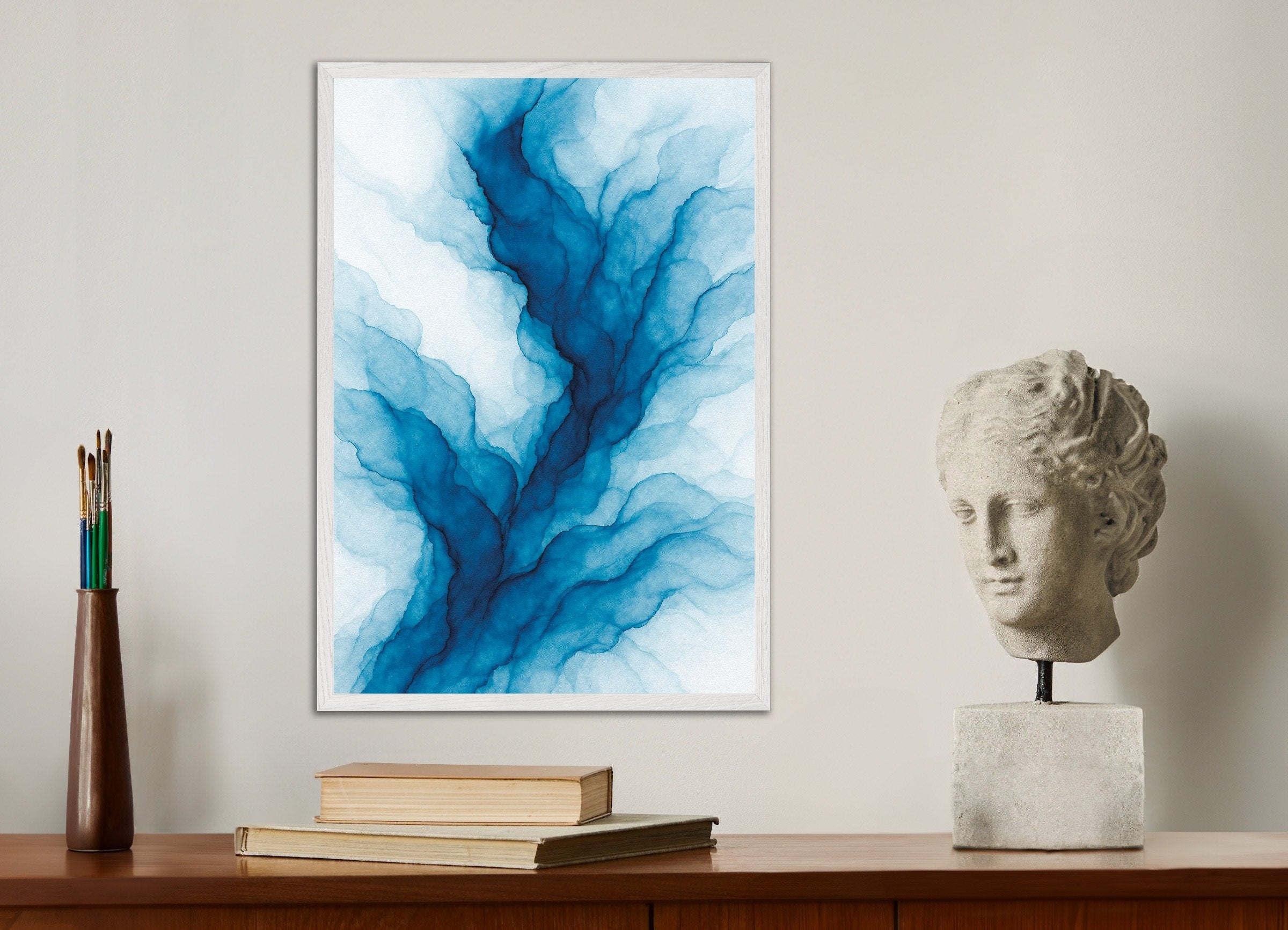 ラミフィケーションズの水彩抽象ポスター、白い木製フレーム付きポスター