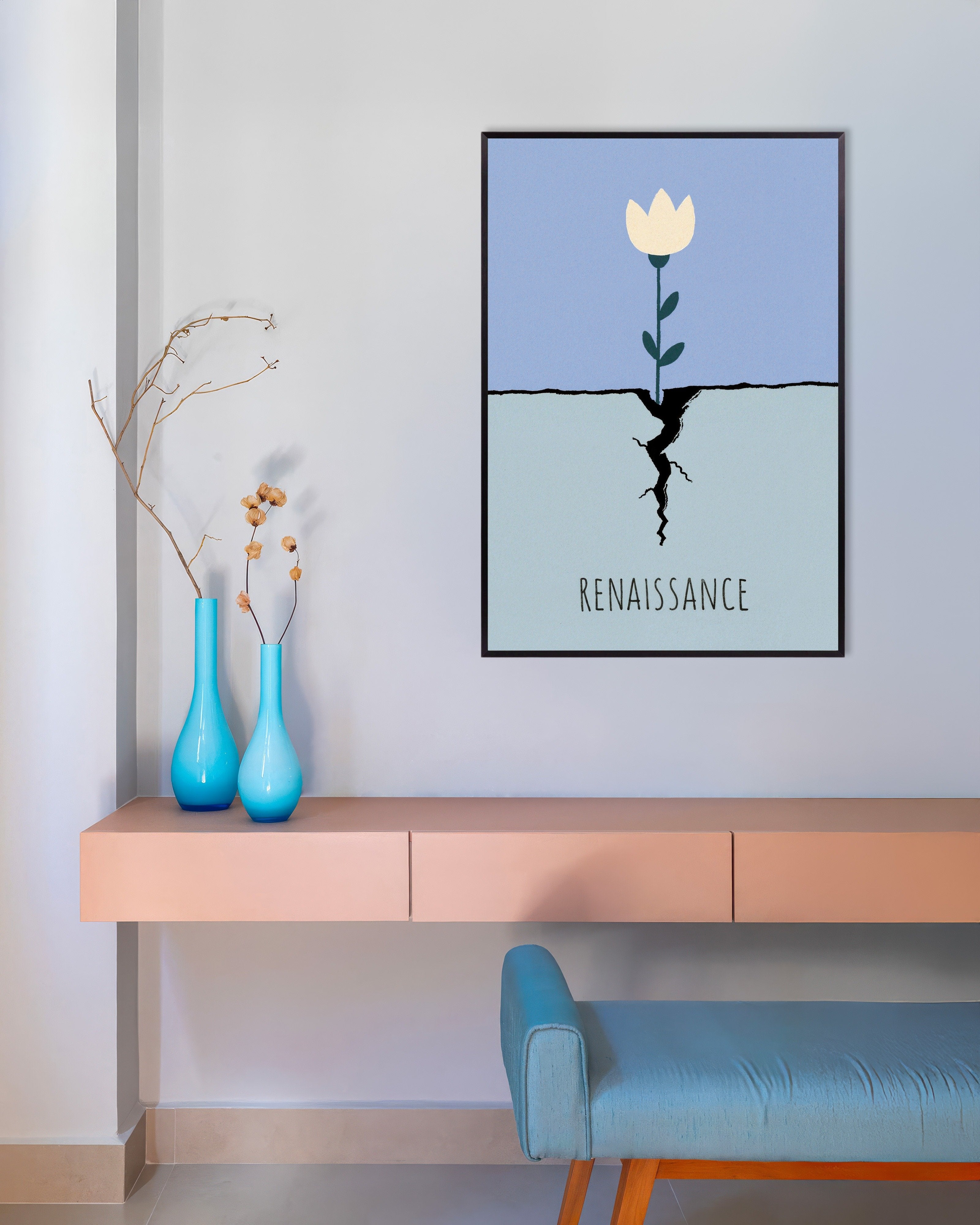 Poster of Renaissance Bloom: Flower Through the Crack, with metal frame