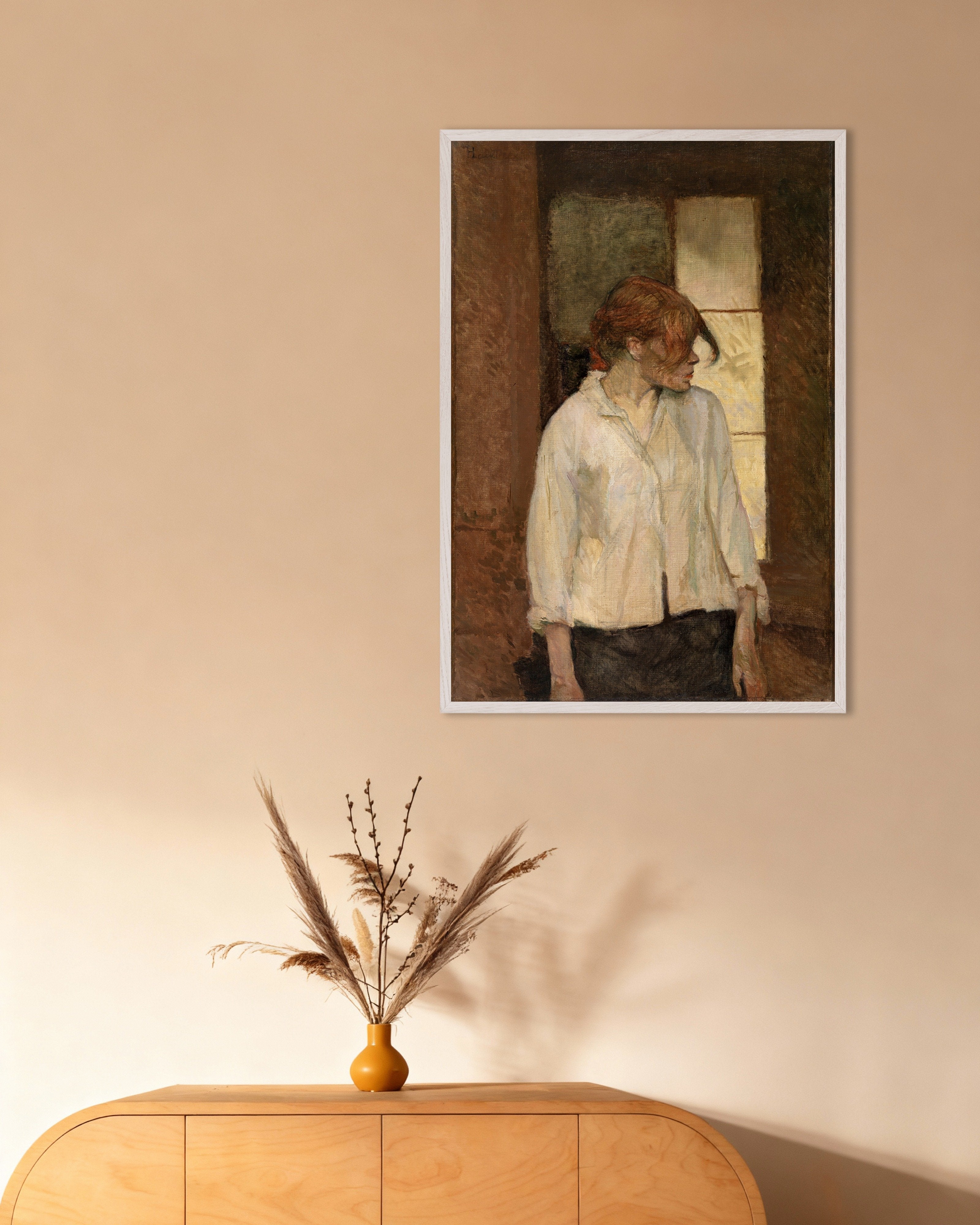 Poster of Rosa la Rouge Toulouse Lautrec, Art Print, with white wooden frame