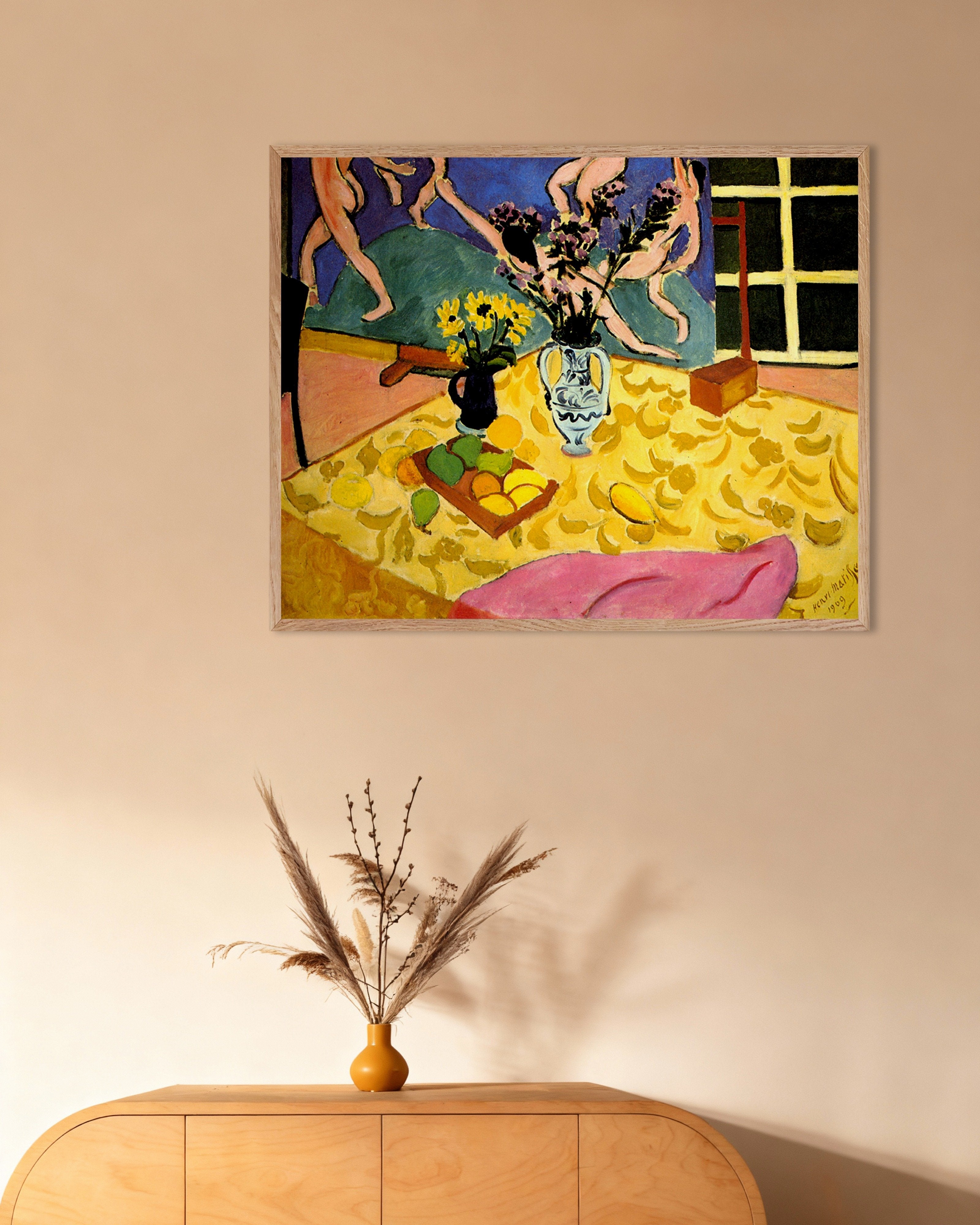 Poster of Still life with 'La Danse' (1909) by Henri Matisse, with natural wooden frame