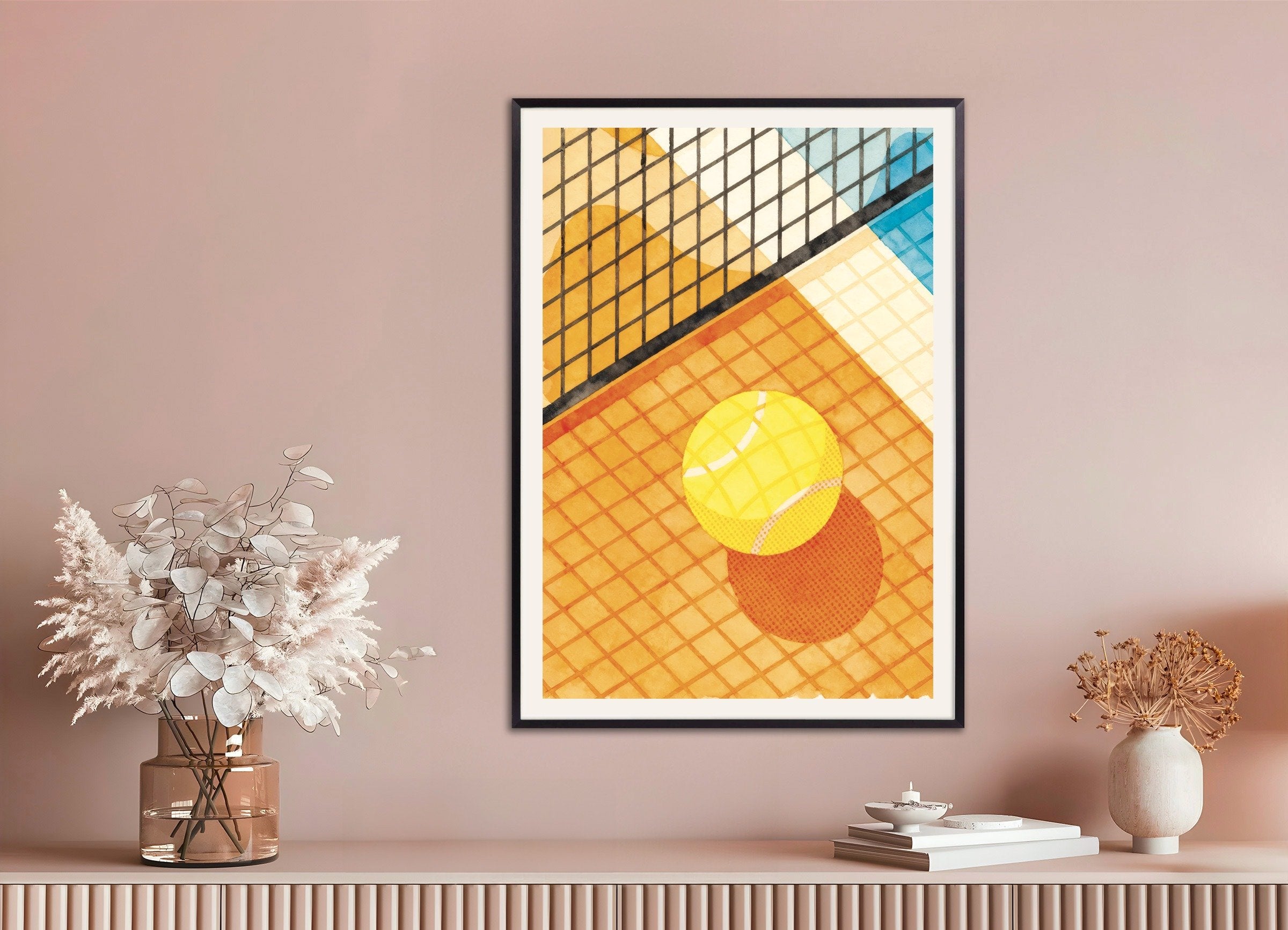 Poster of Tennis poster – Watercolor sports art print, with metal frame