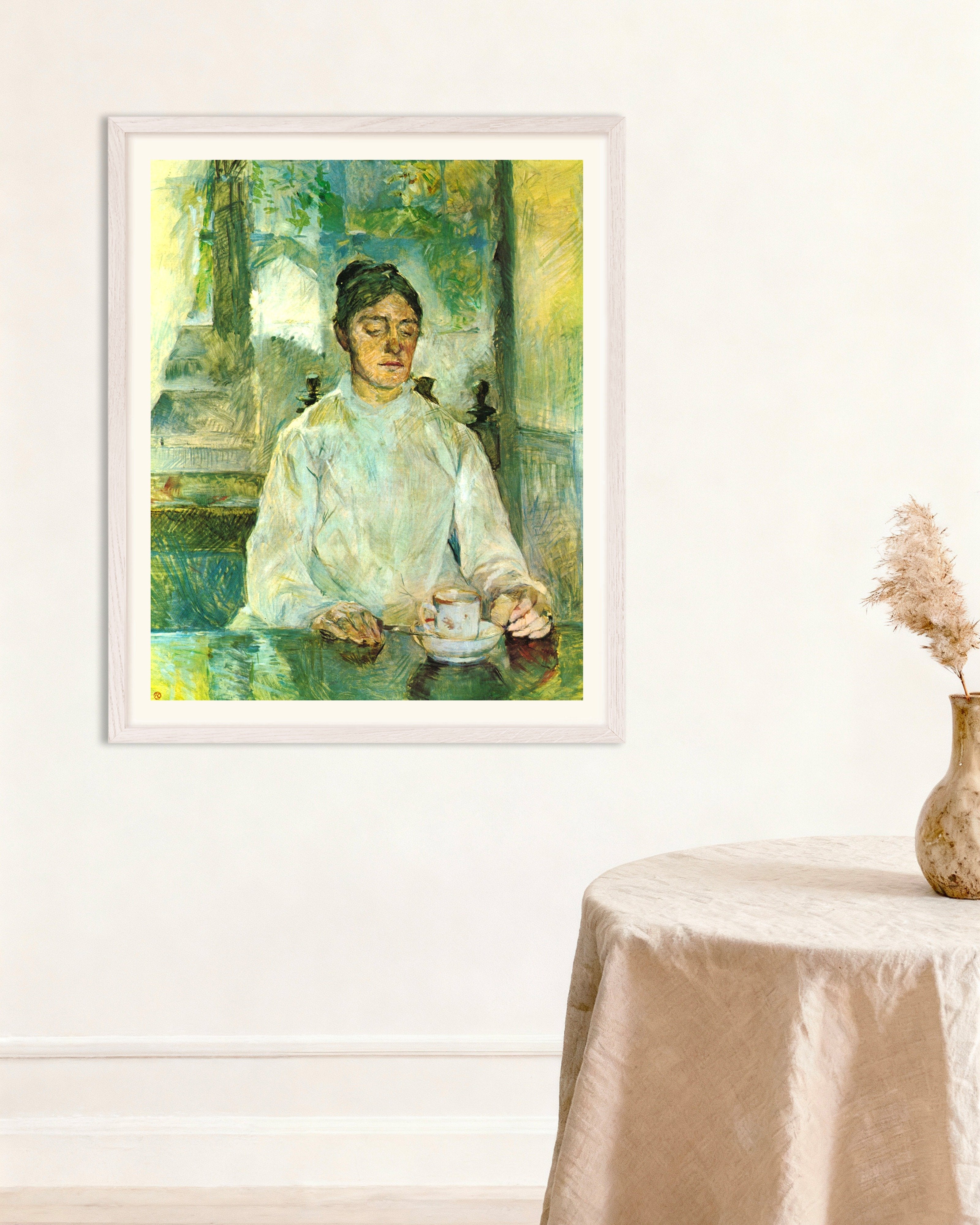 Poster of The artist's mother at breakfast by Henri de Toulouse-Lautrec, 1881 - Poster, with white wooden frame