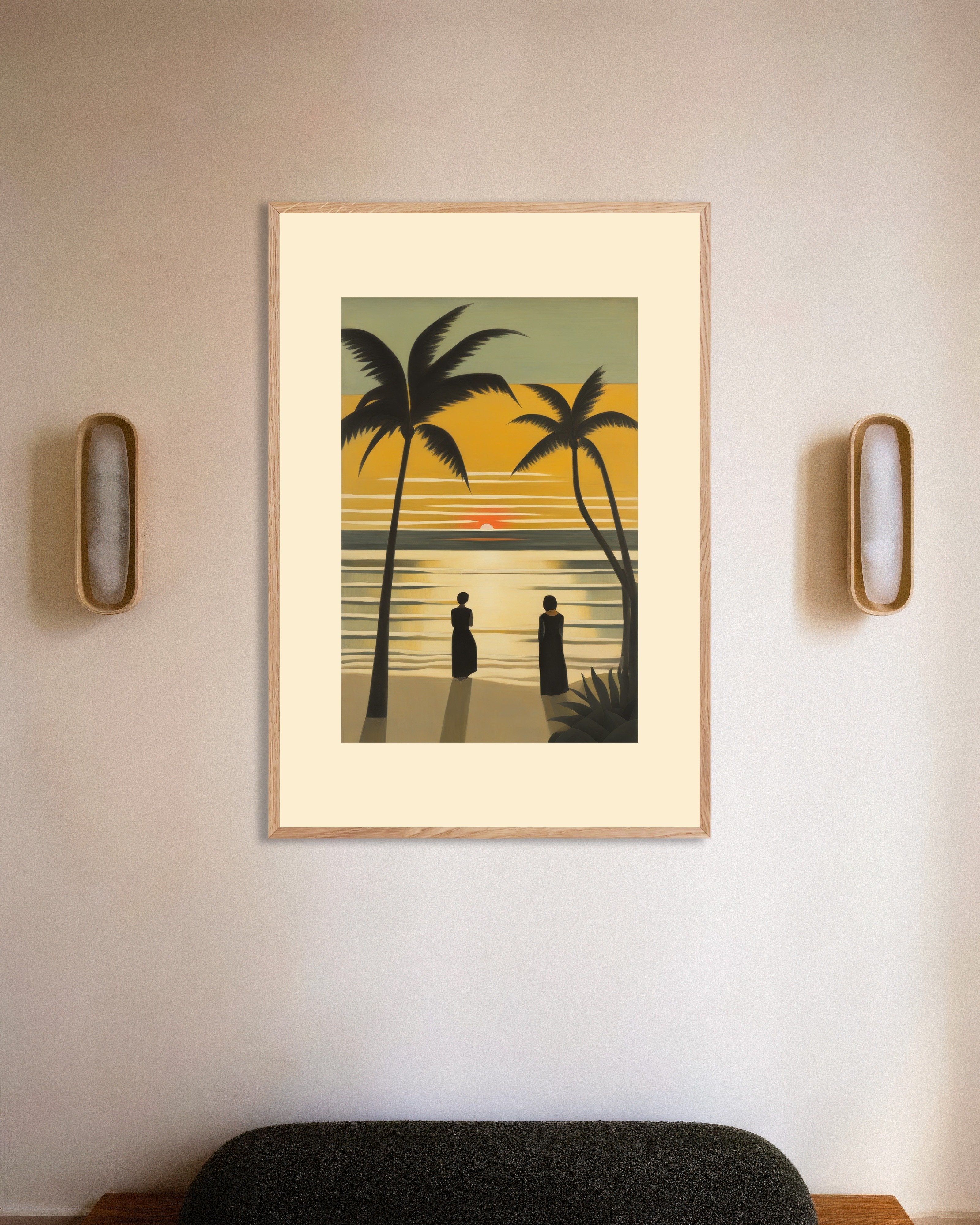 Poster of The world falls asleep in a warm light, Baudelaire, no text, with natural wooden frame