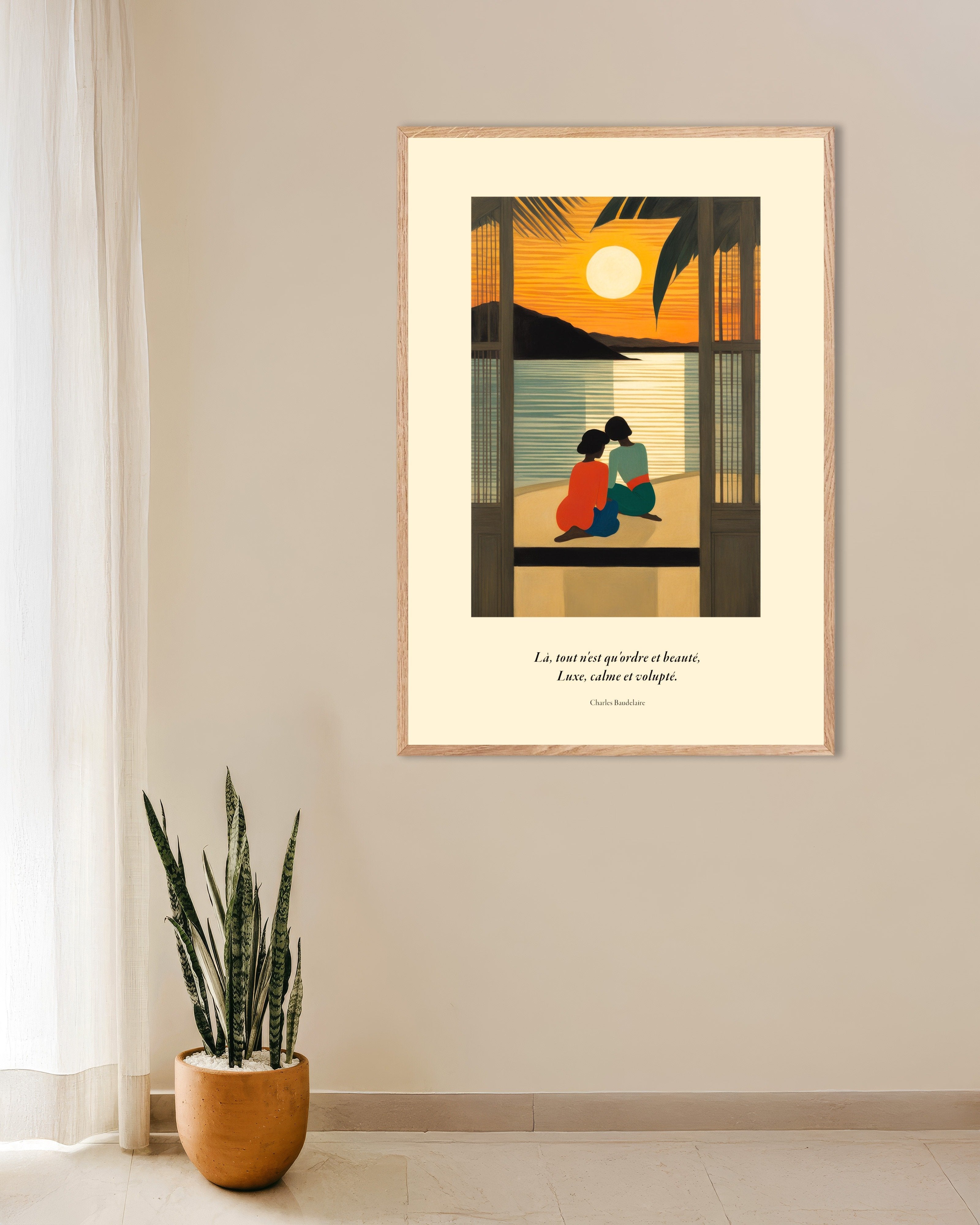Poster of There, all is order and beauty, Baudelaire, french, with natural wooden frame
