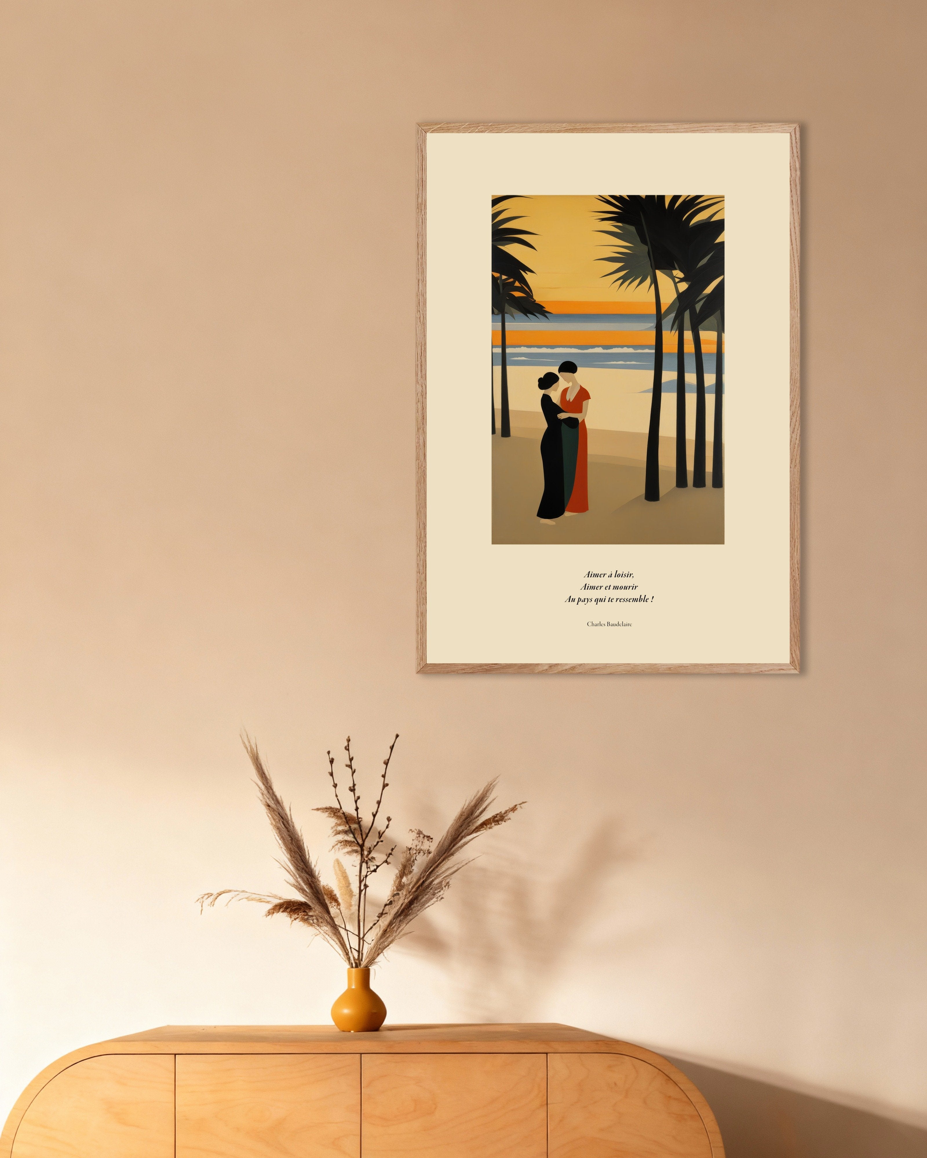 Poster of To love at leisure, Baudelaire, french, with natural wooden frame