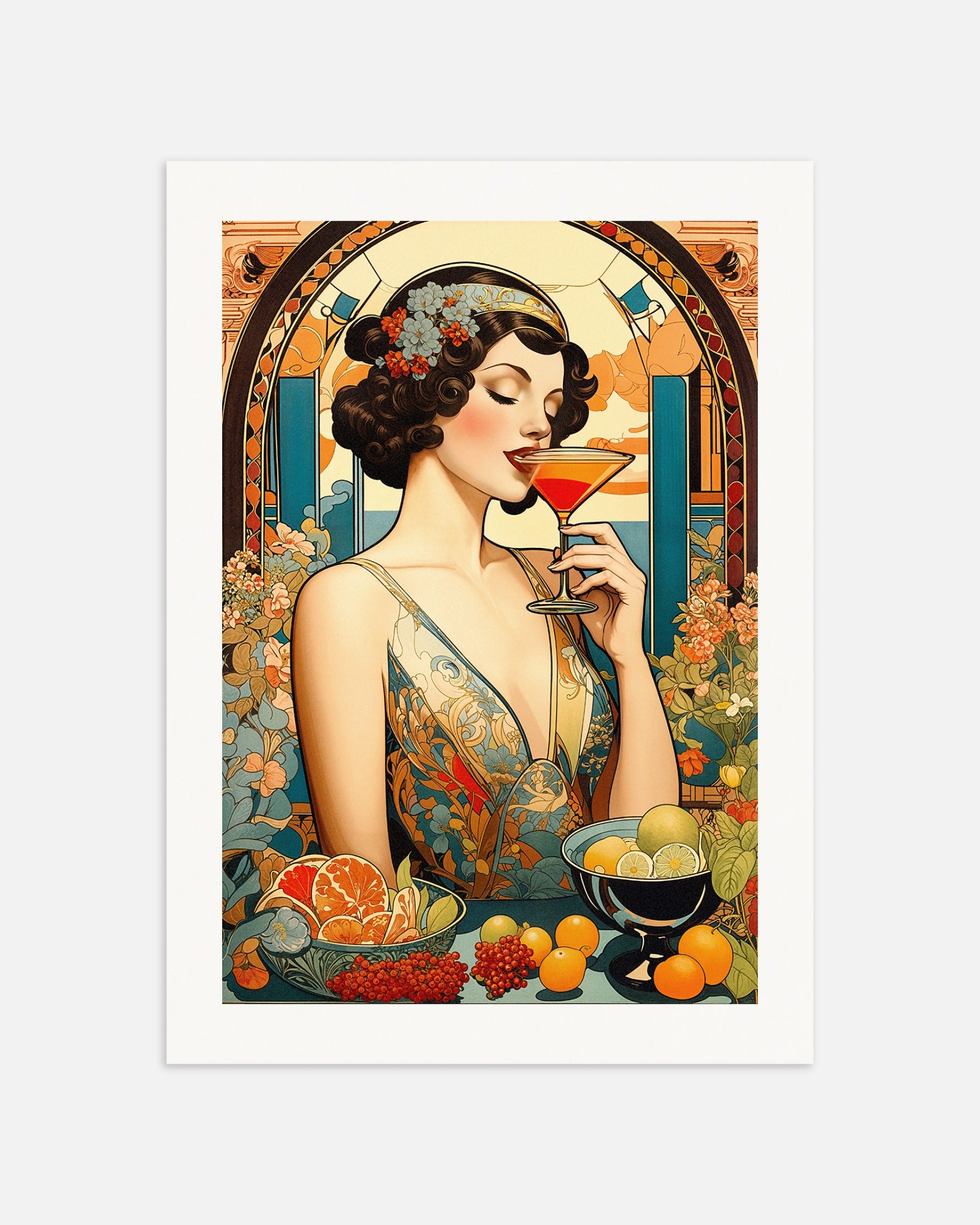 ポスター:カクテルを飲む女性、アール・ヌーヴォー