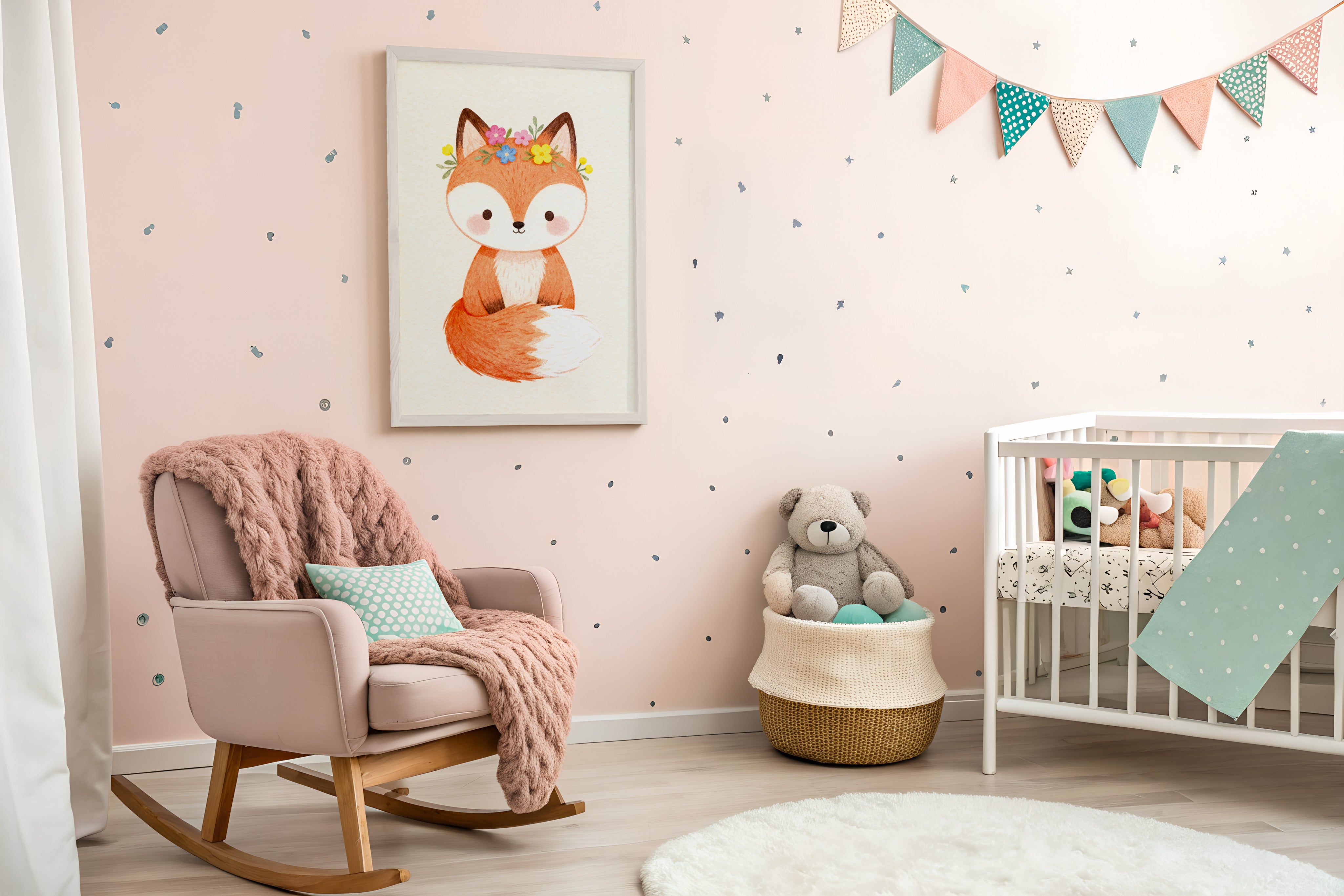 キツネのポスター - 森の子供部屋の壁アート