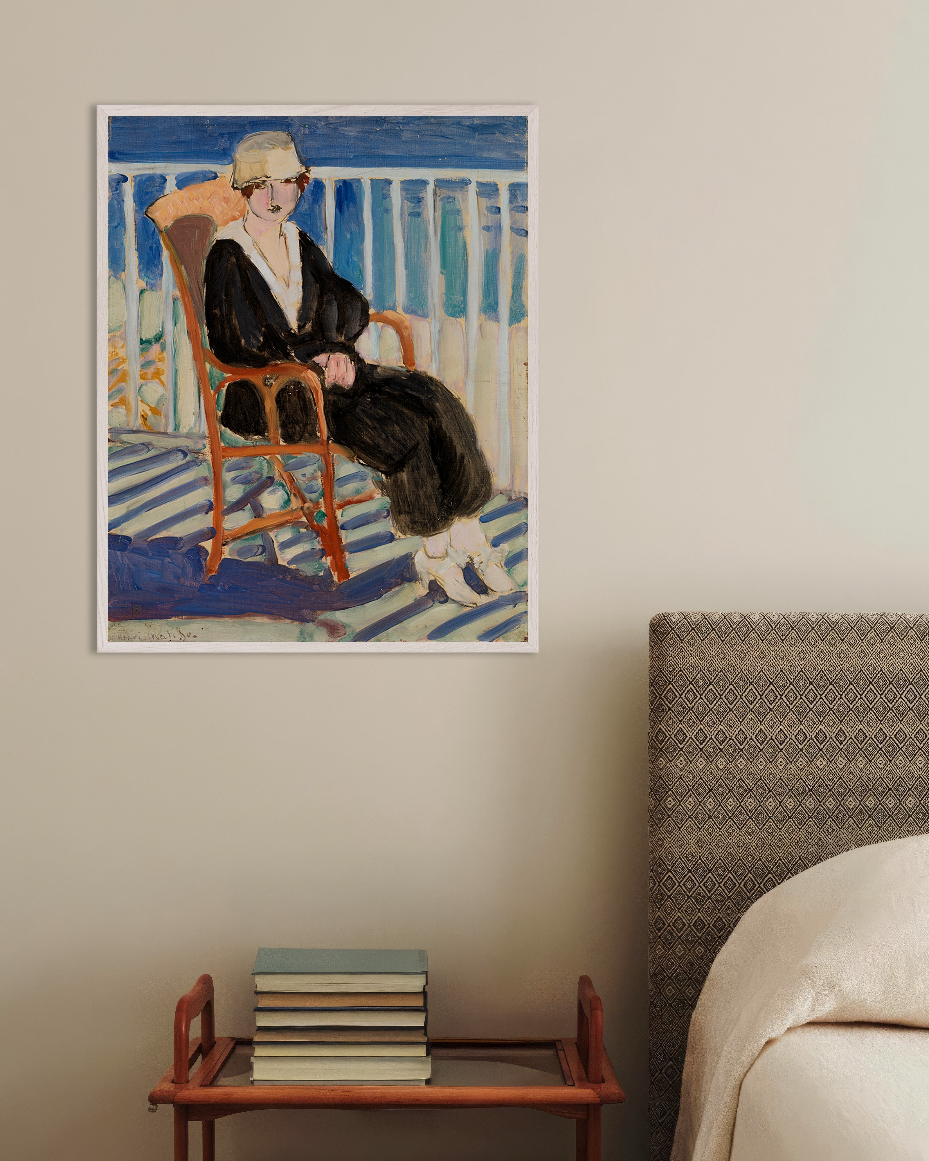 Poster of Woman by the ocean (ca. 1919) by Henri Matisse, with white wooden frame