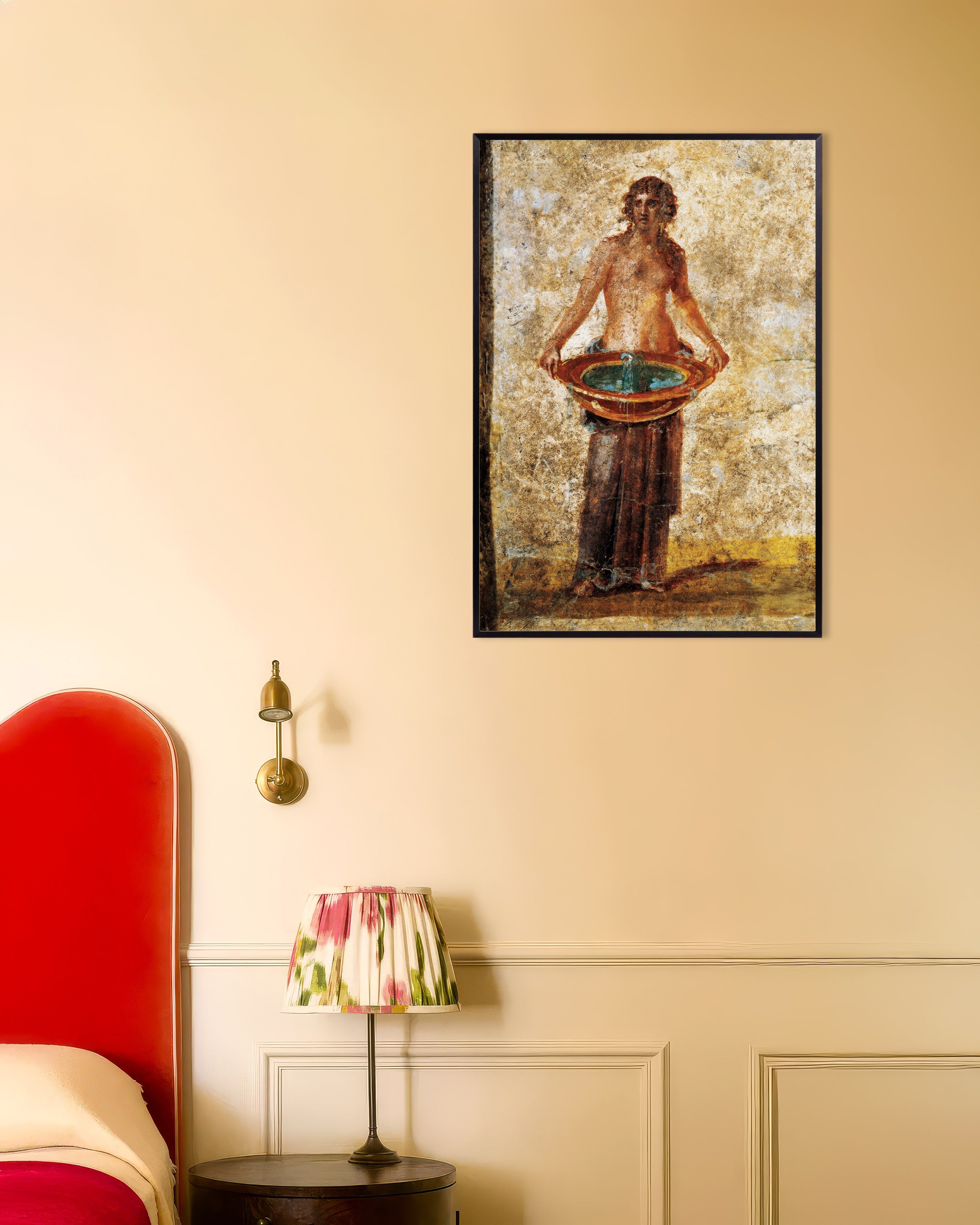 Poster of Woman carrying water bucket fresco poster, with metal frame