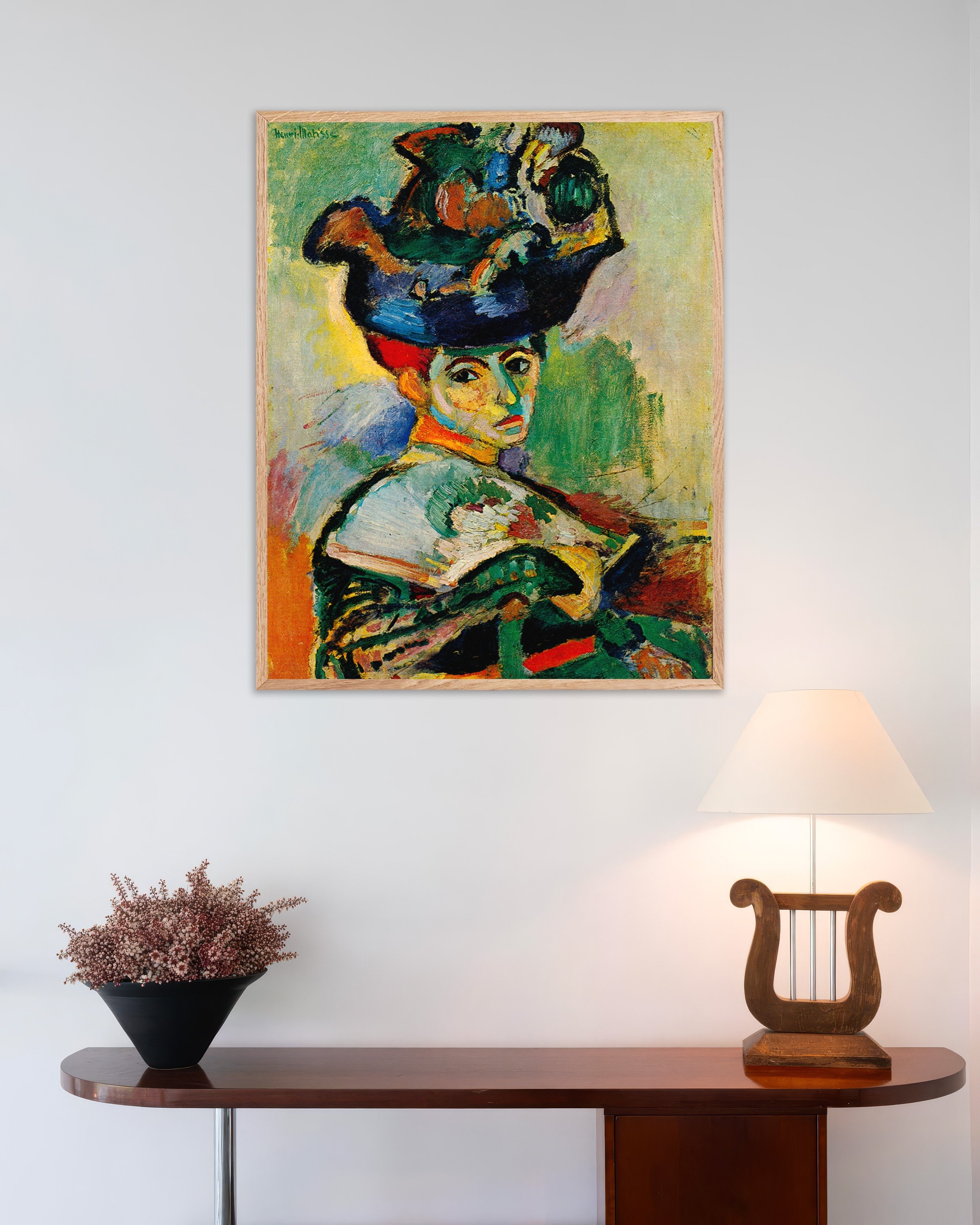 Poster of Woman with the hat (1905) by Henri Matisse, with natural wooden frame
