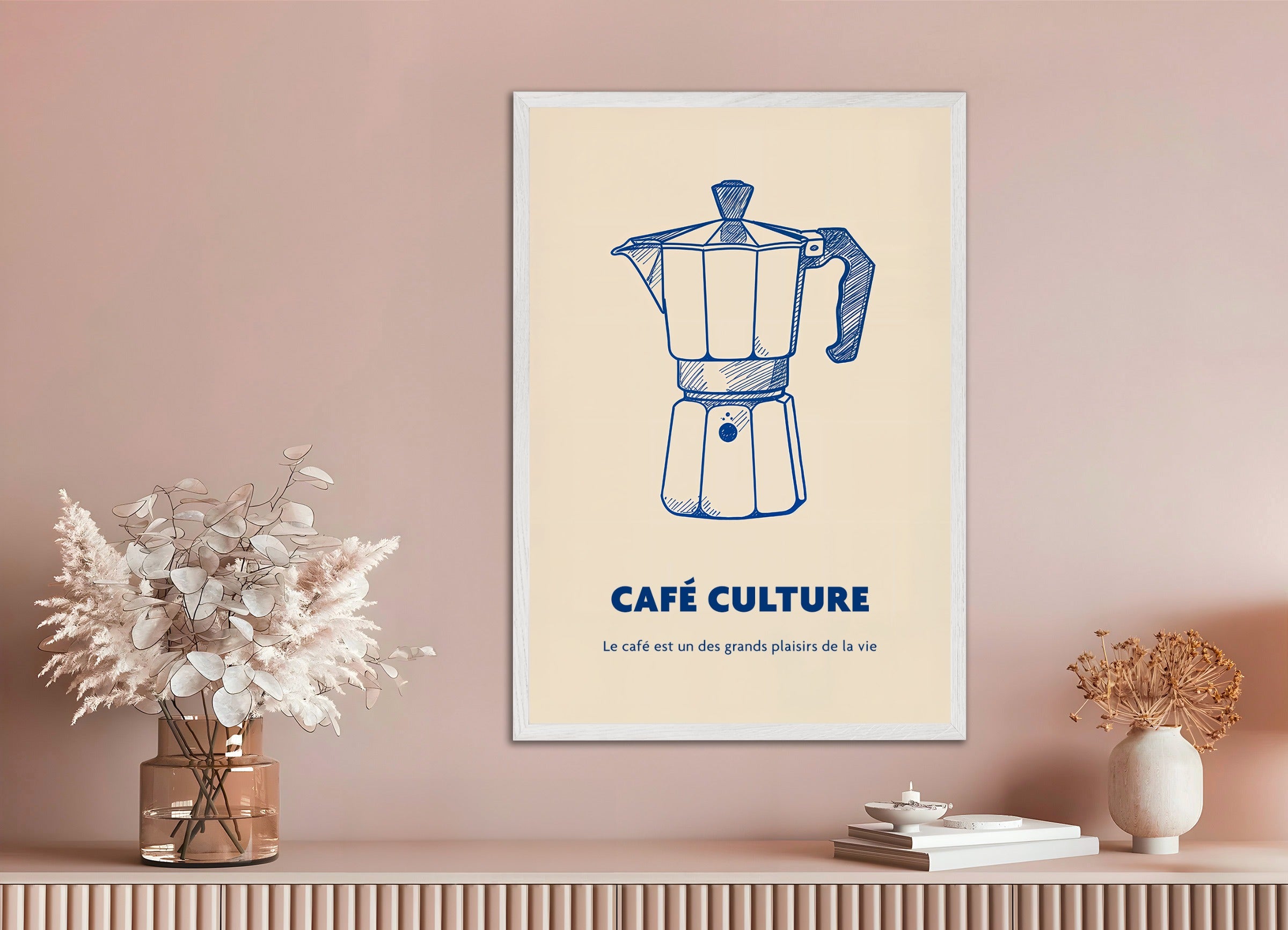 木製フレーム付きポスター：カフェカルチャー
