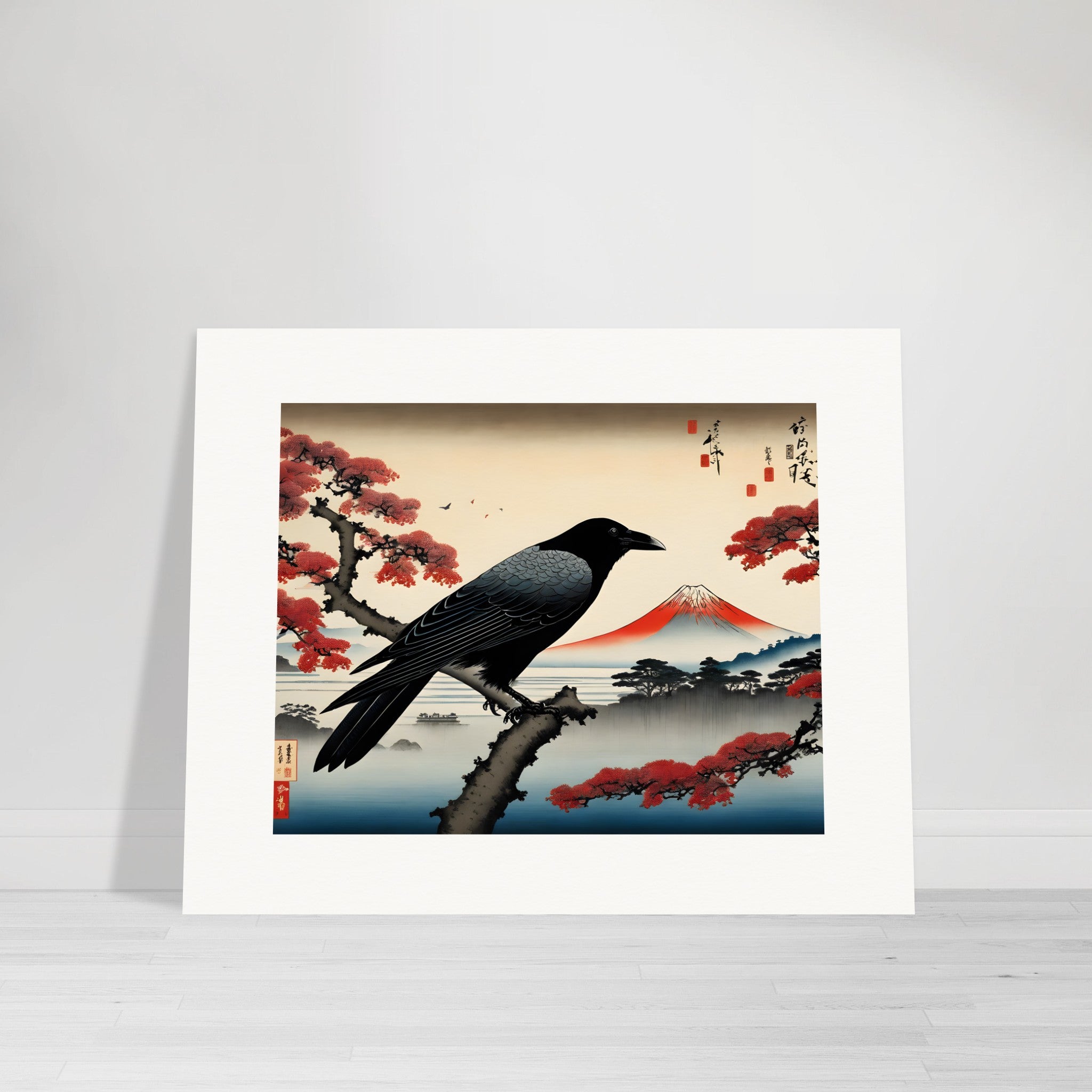 詩的な浮世絵の風景、儚い瞬間、カラス - ポスター